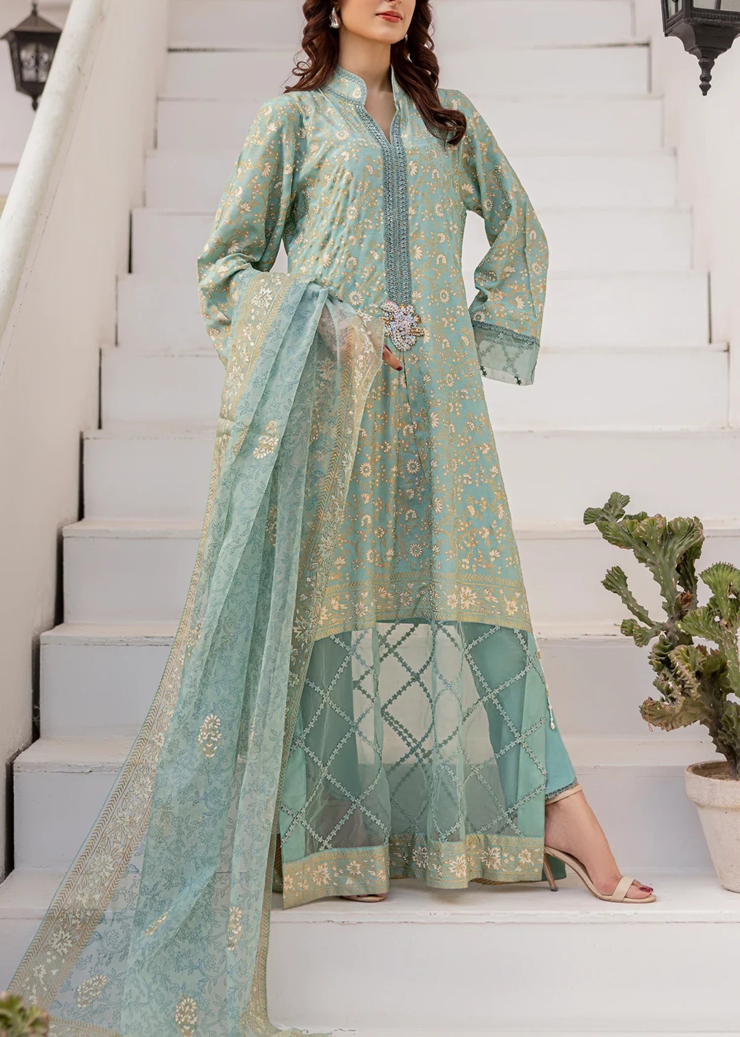 raw silk Unstitched in Pastel green