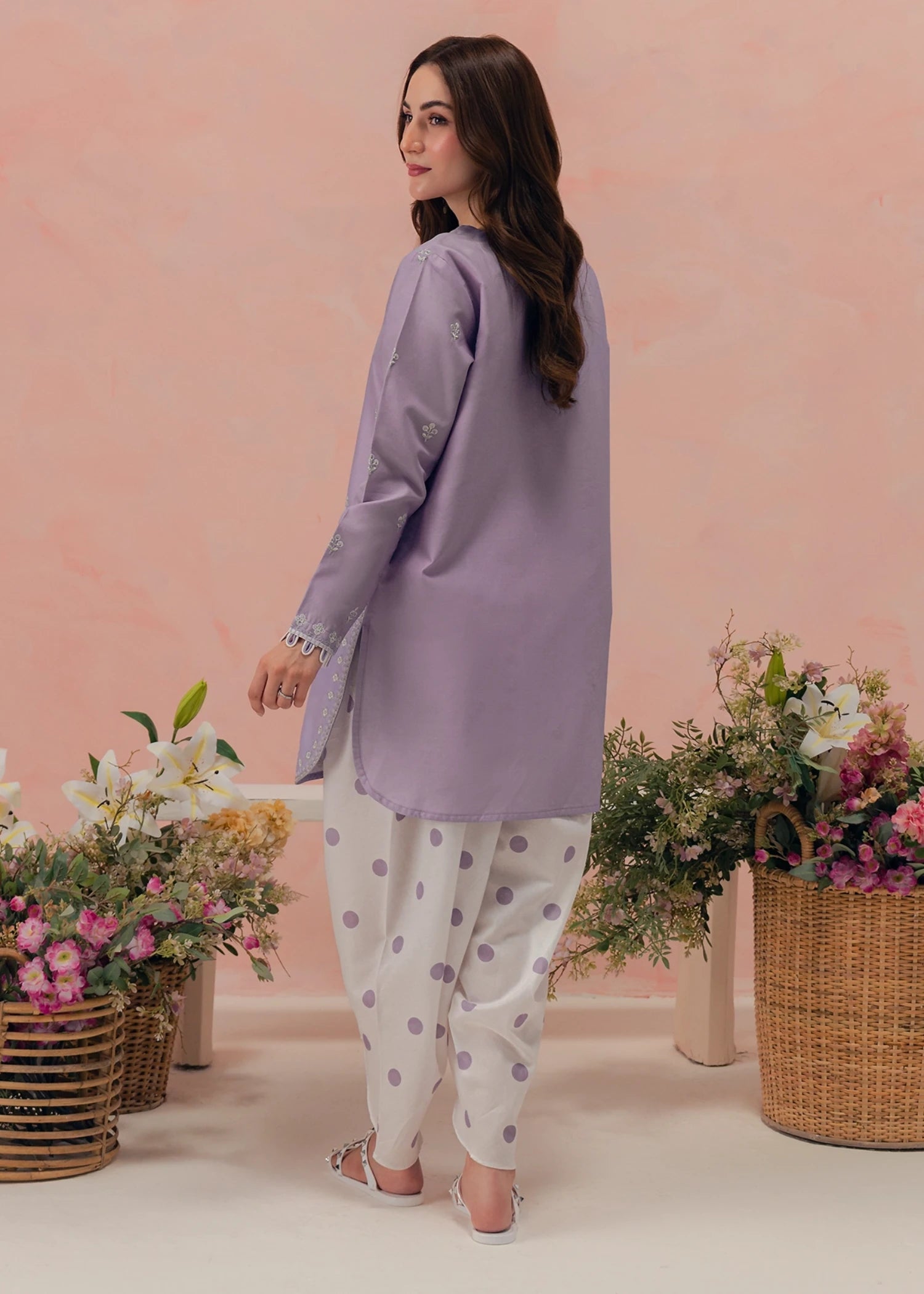 lawn cotton Kurta Set in Purple mountain majesty