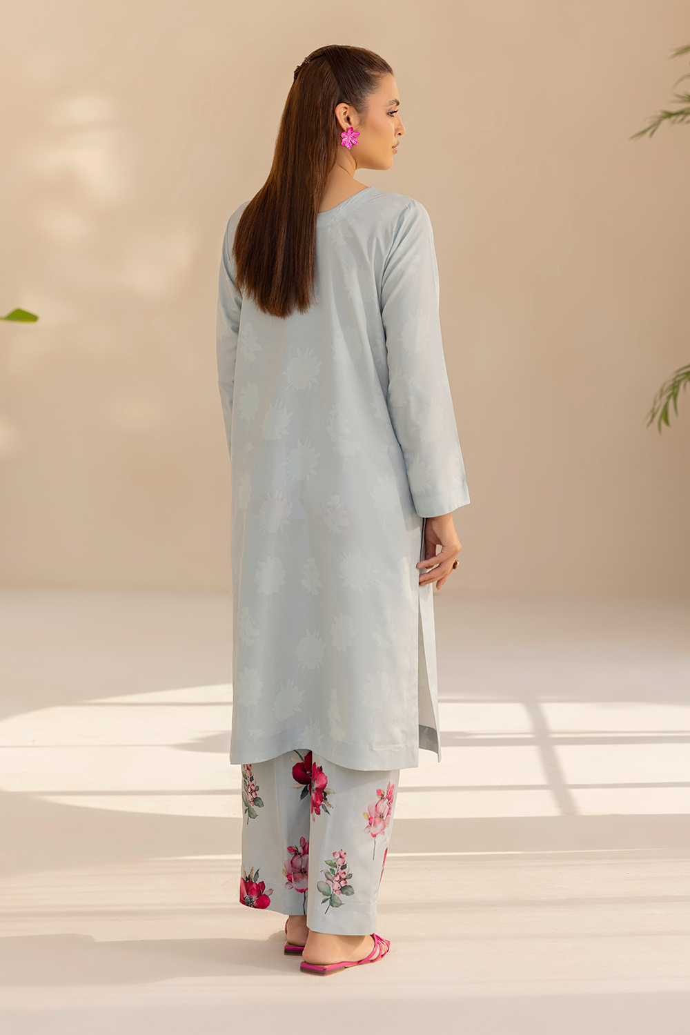 crepe Kurta Set in Light blue