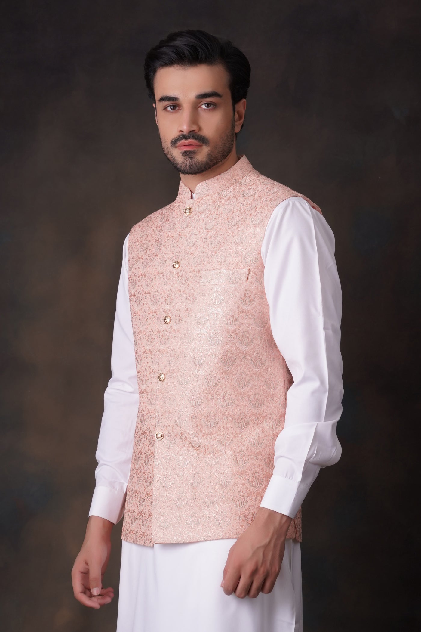 raw silk Waistcoat in Peach pink