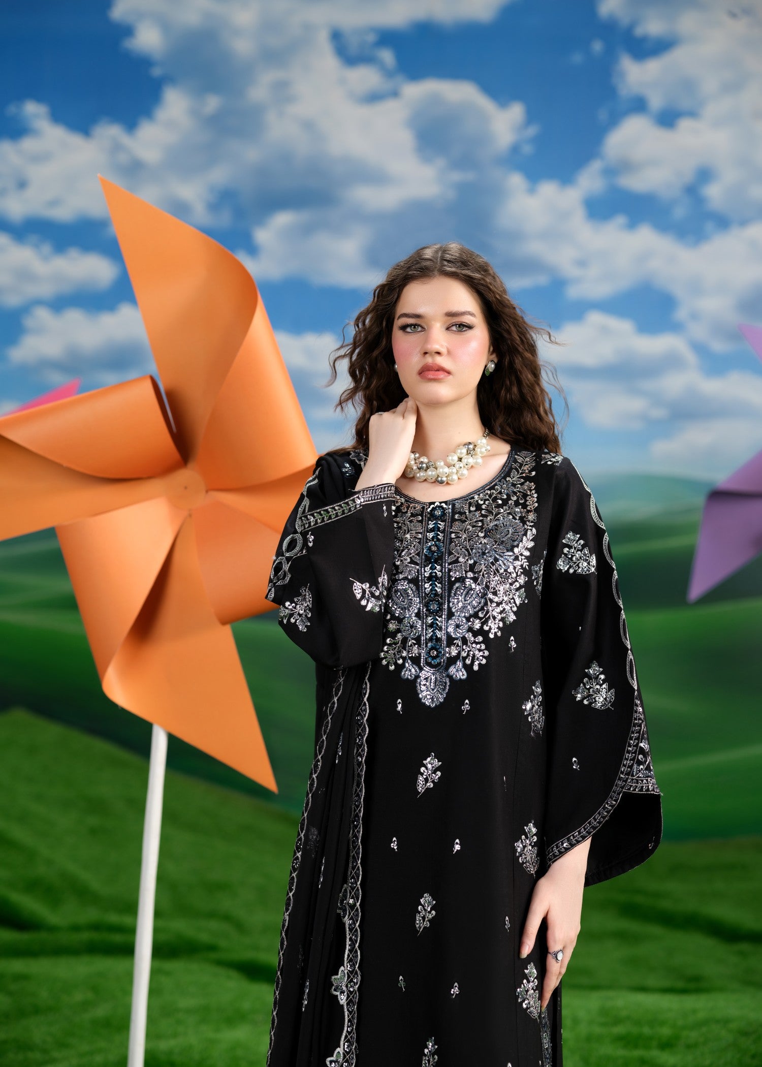 cambric cotton Kurta Set in Black