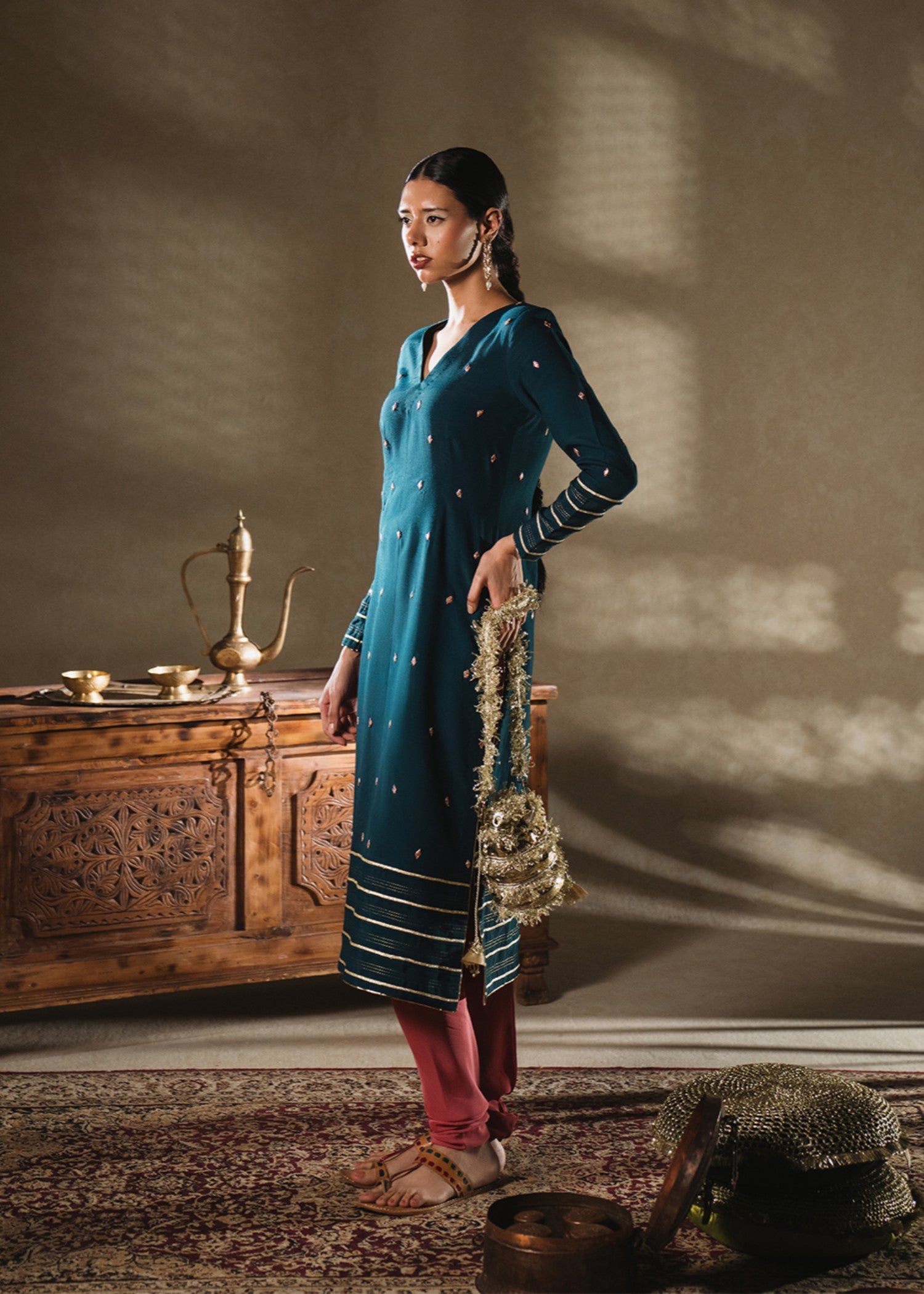 pk raw silk Kurta Set in Teal