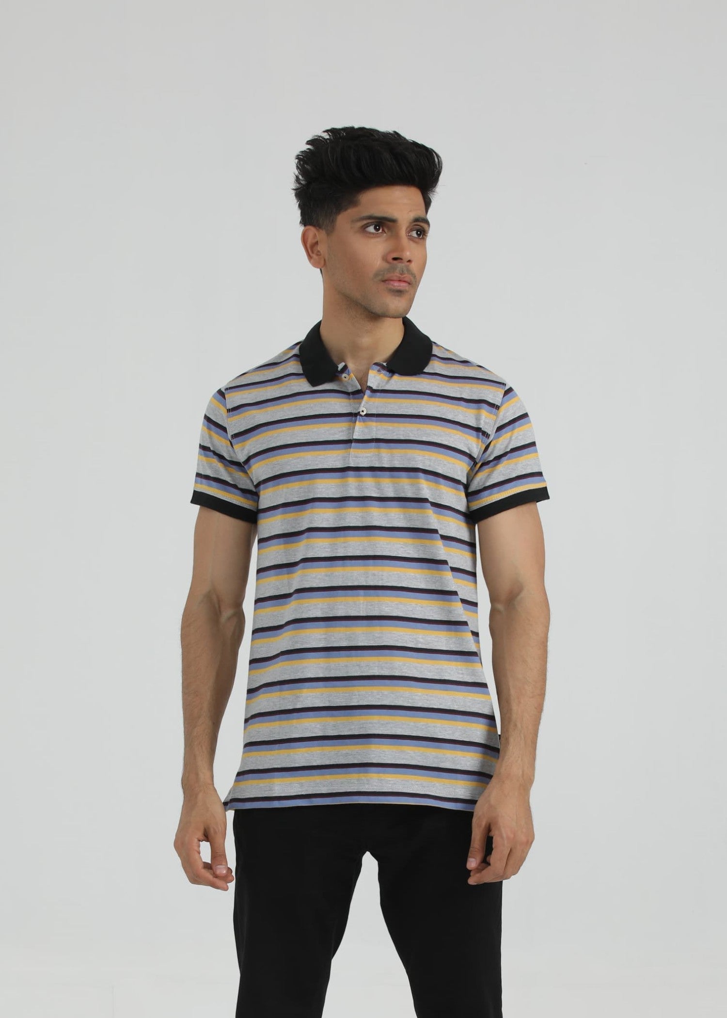 single jersey knit Polo Shirt in Grey