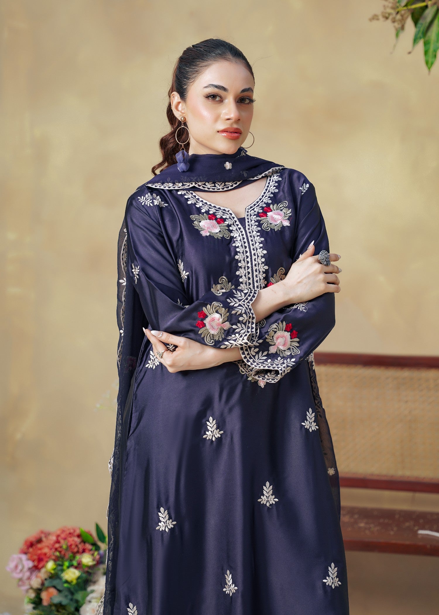 silk Kaftan in Navy blue