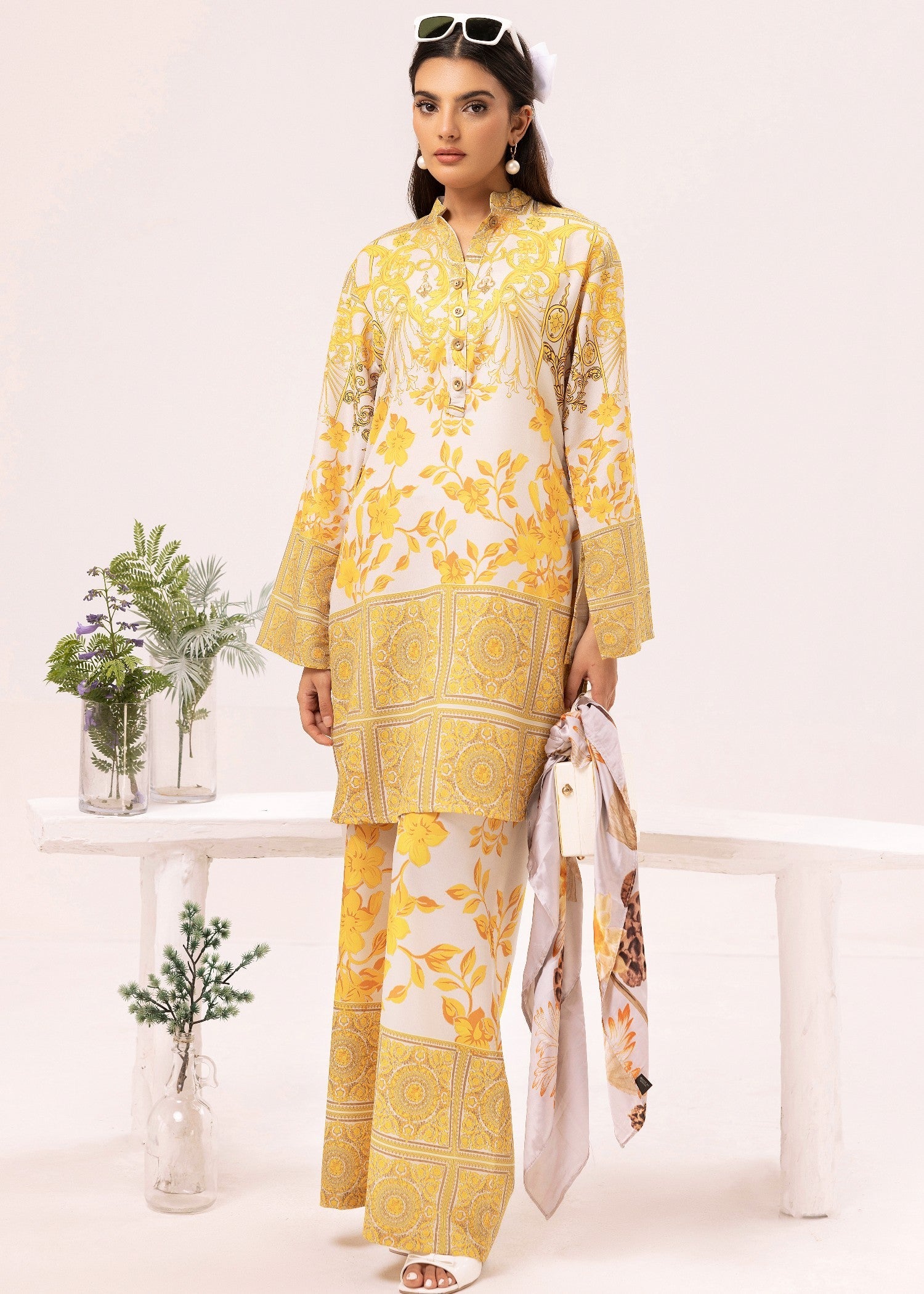 lawn Co Ord Sets in White, school bus yellow