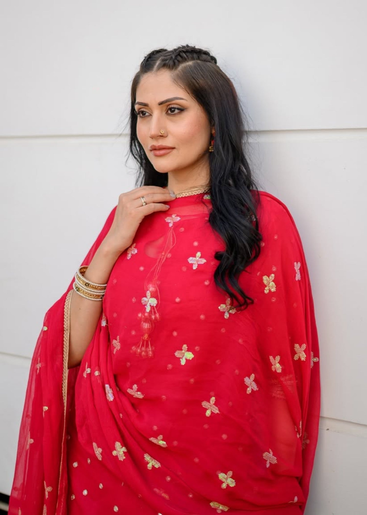bemberg crinkle chiffon Sharara in Shocking pink