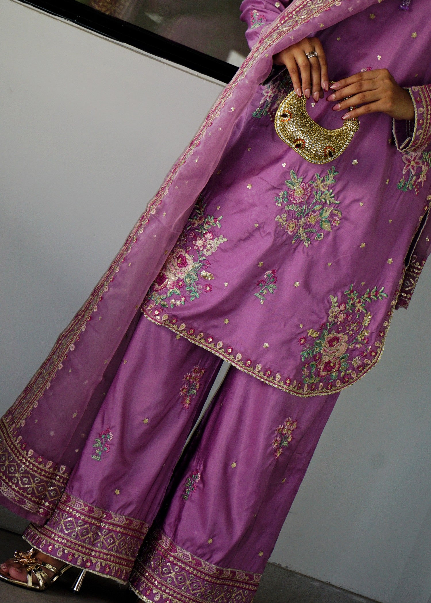 silk Kurta Set in Heathered lilac