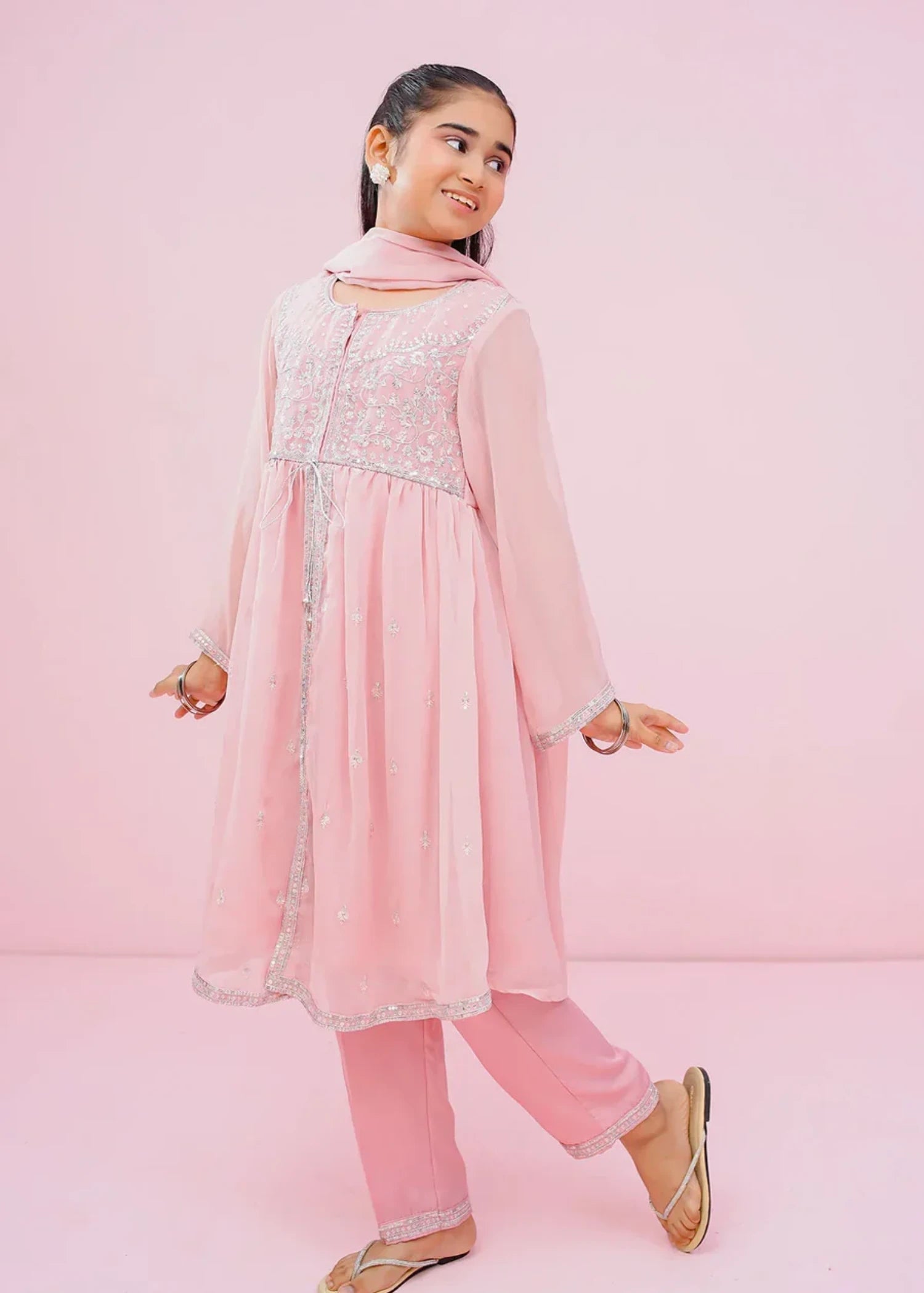 chiffon Short Frock in Pink