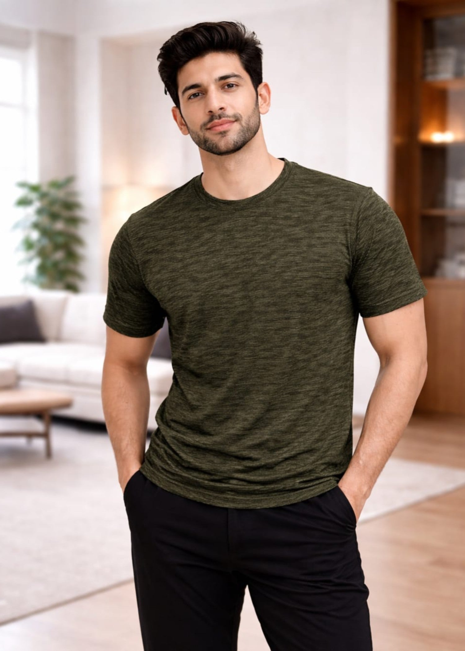 polyester-spandex T Shirt in Hunter green by Murafah