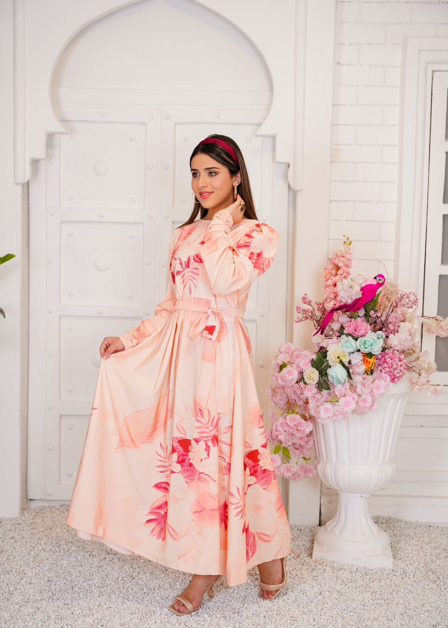 crepe Maxi in Peach pink