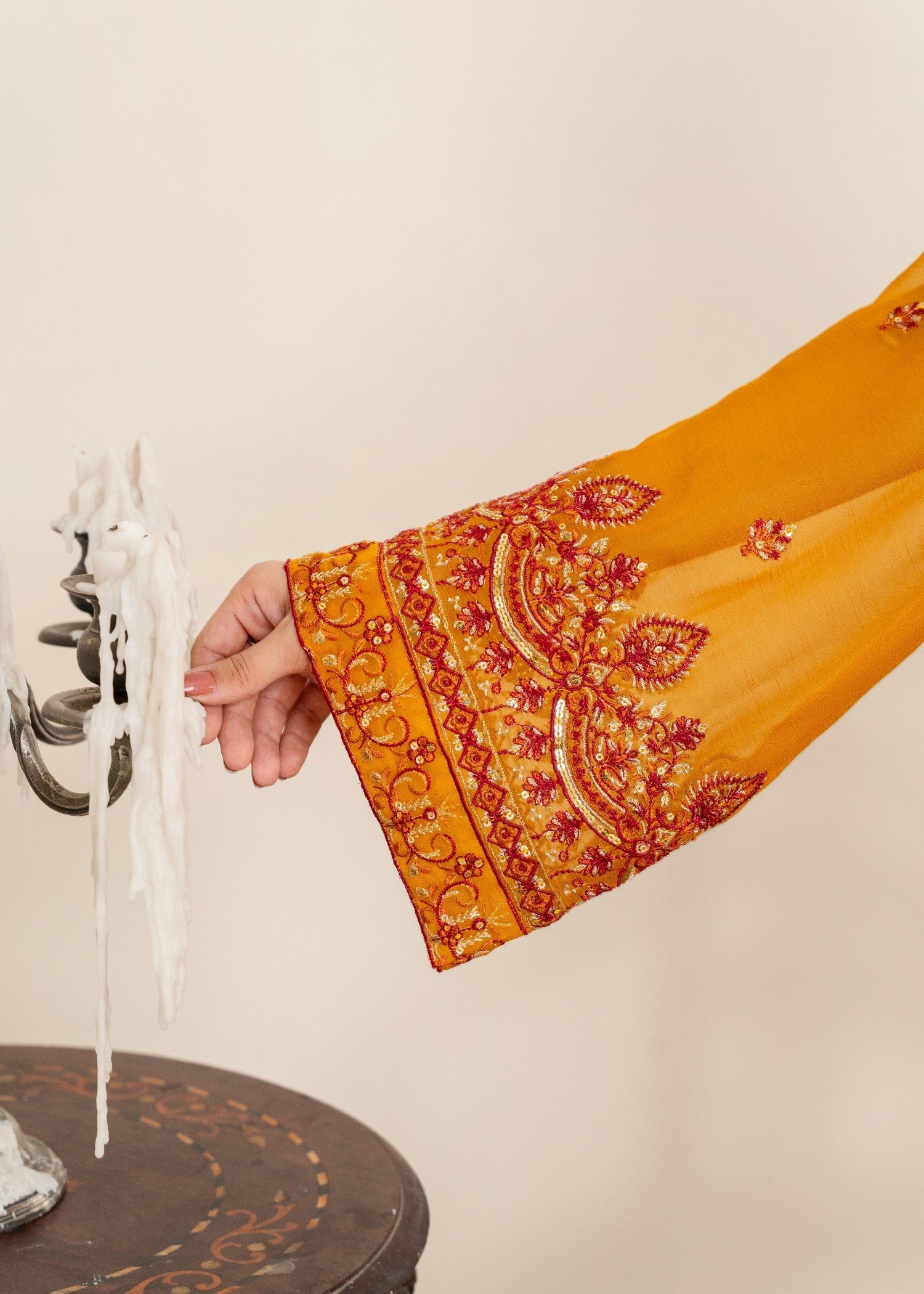 chiffon Kurta Set in Pumpkin orange