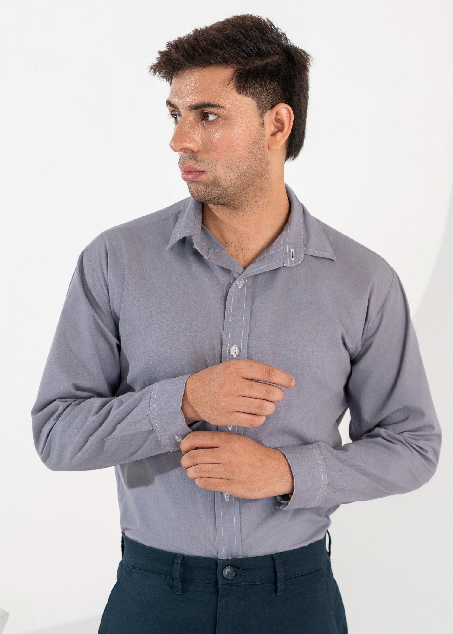 cotton Casual Shirt in Steal grey