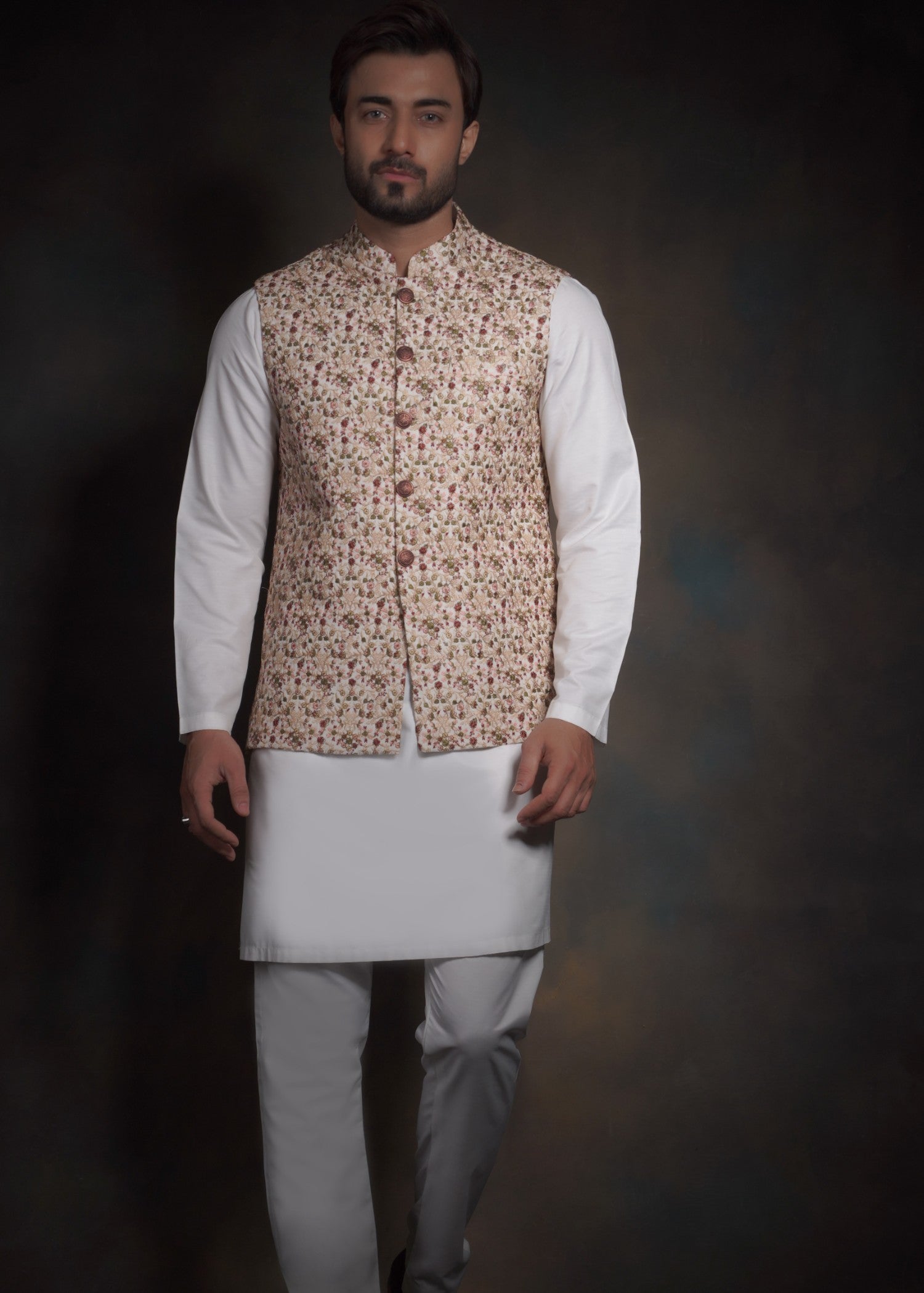 raw silk Waistcoat in Ivory by House Of Arsalan Iqbal