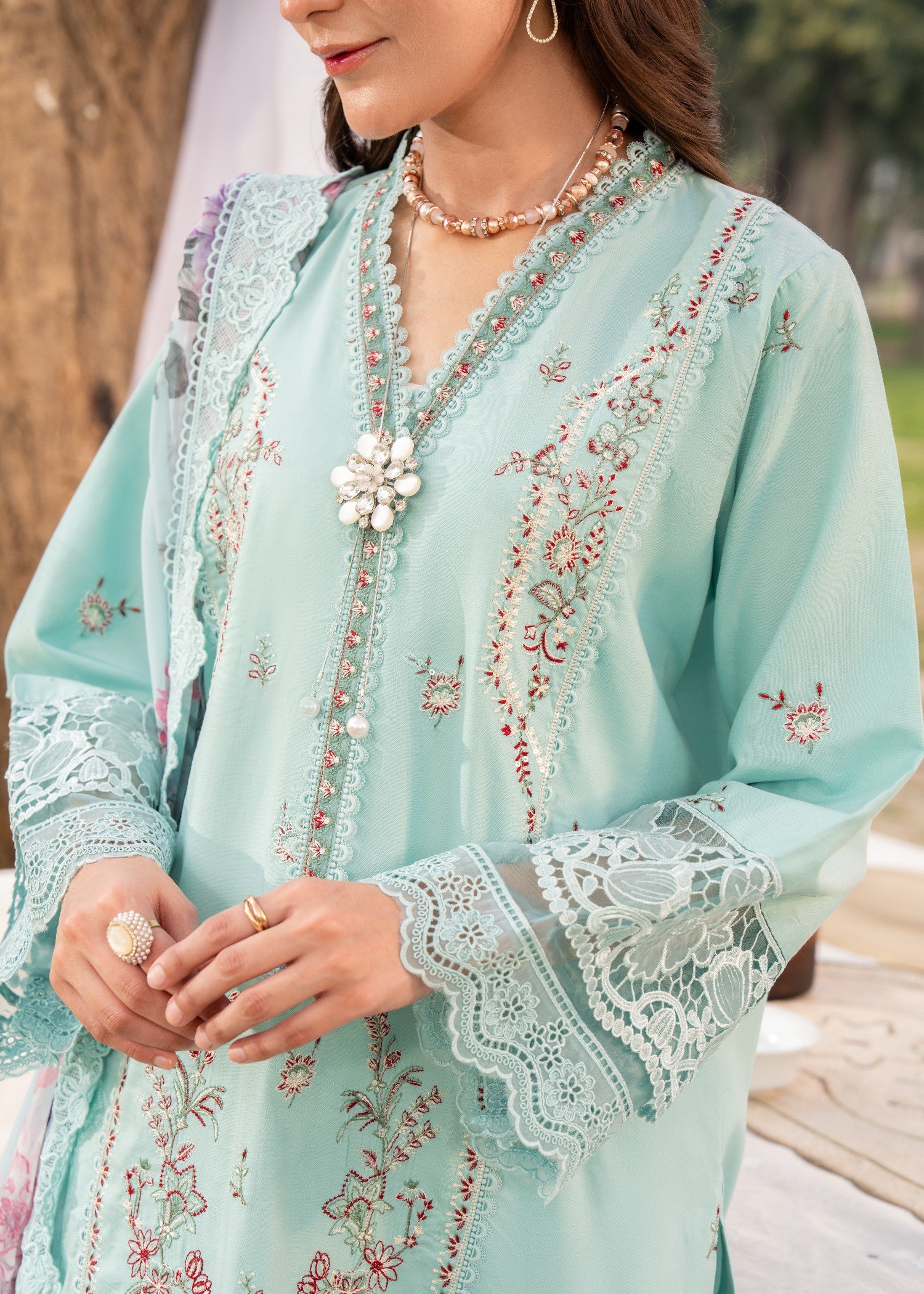 lawn Kurta Set in Light cyan