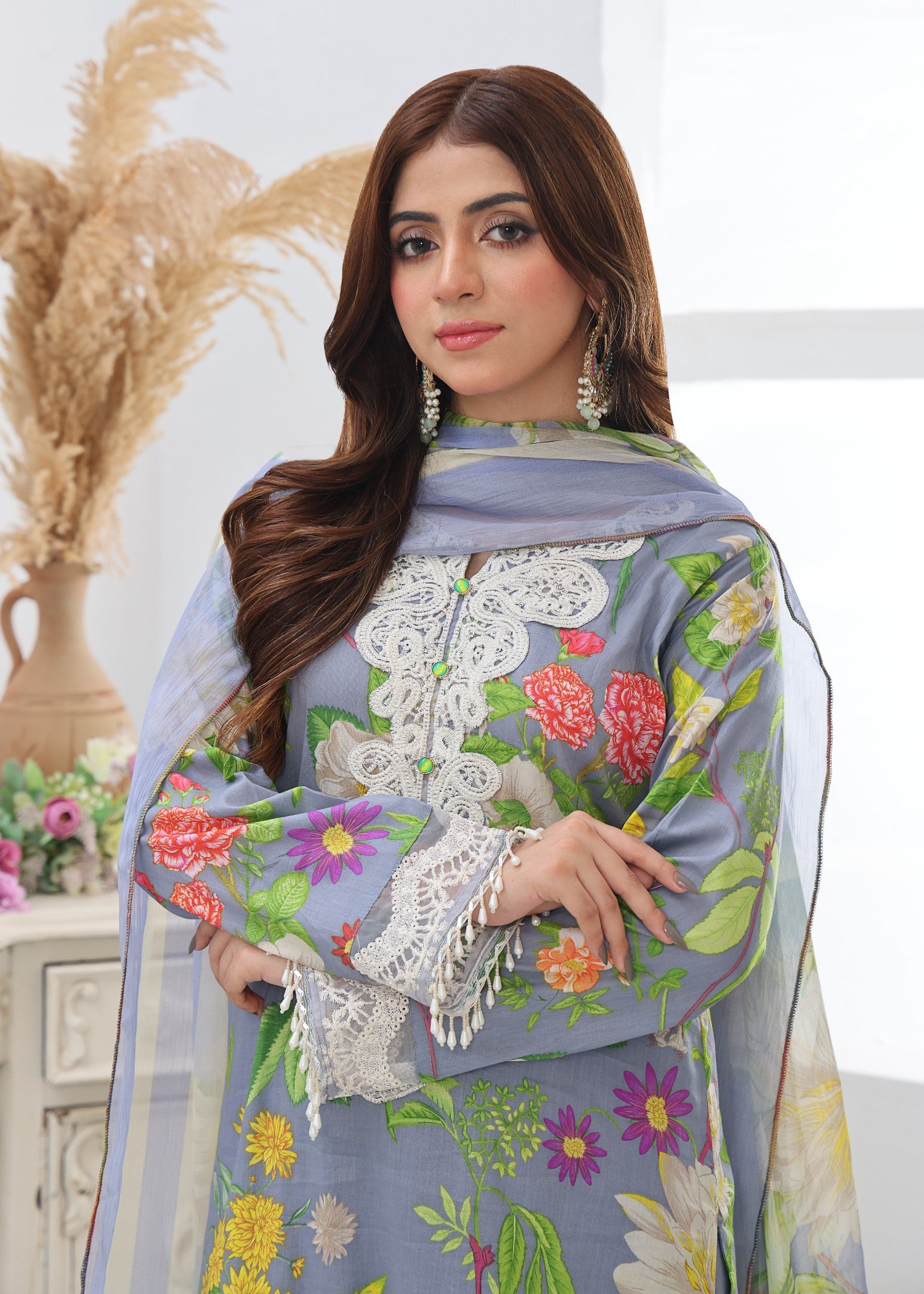 lawn Kurta Set in Cool grey