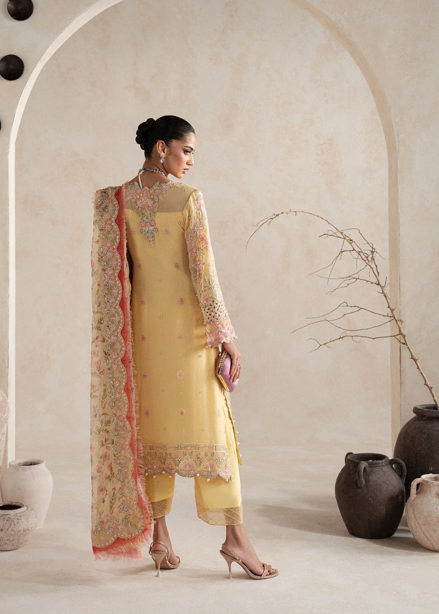 chiffon Kurta Set in Light yellow