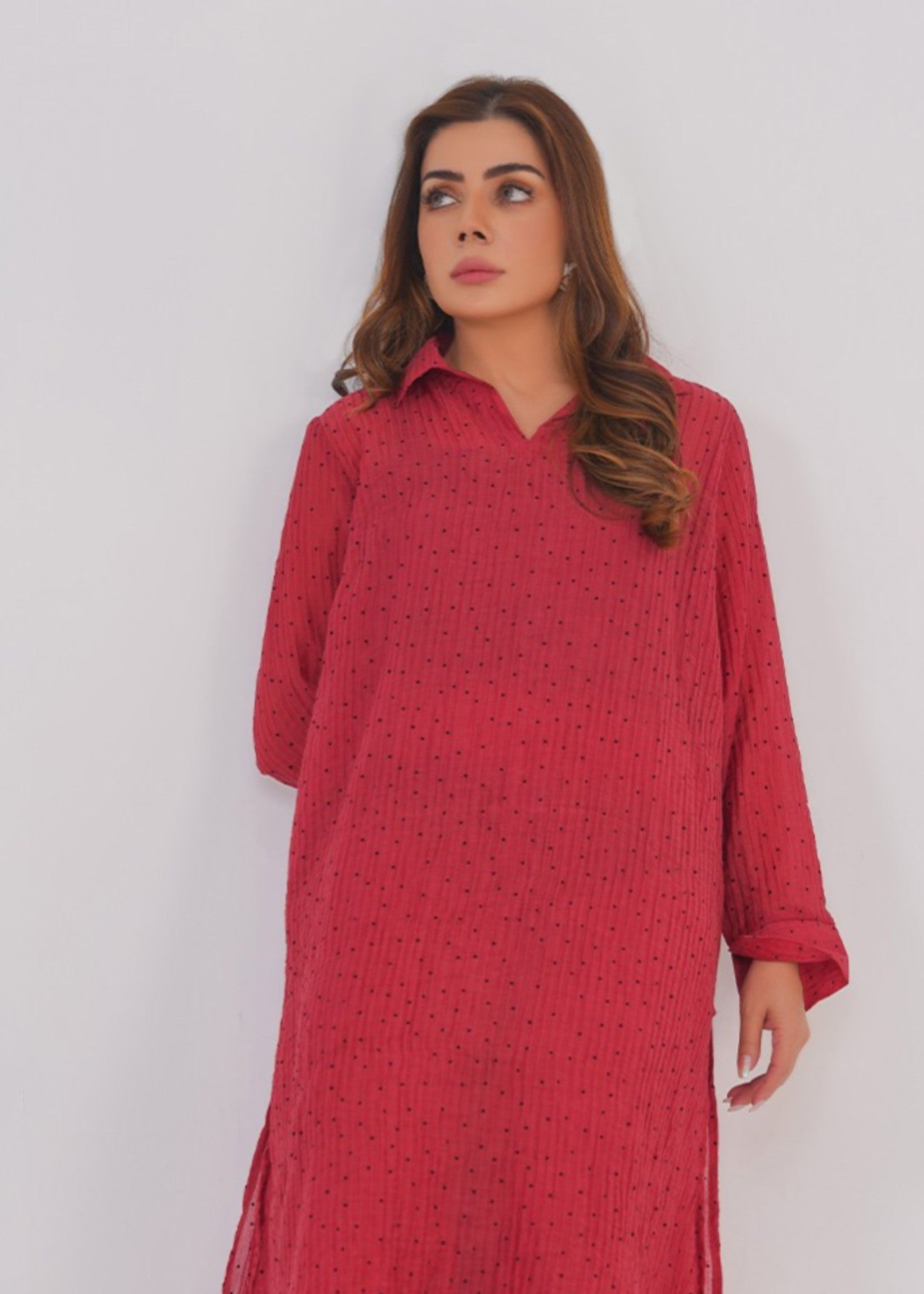 pure silk chiffon Kurta Set in Black, red