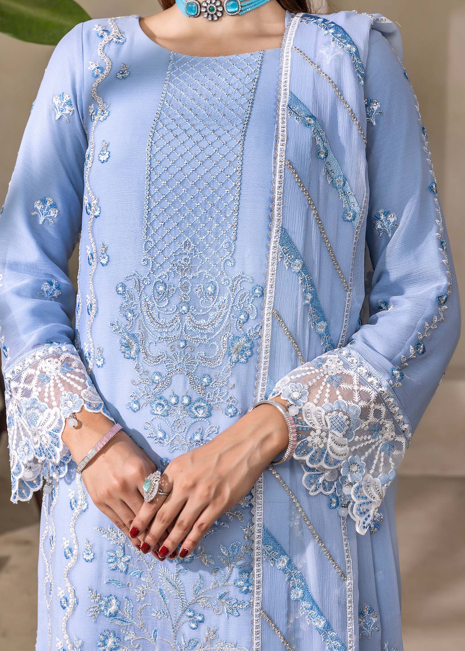 chiffon silk Kurta Set in Powder blue