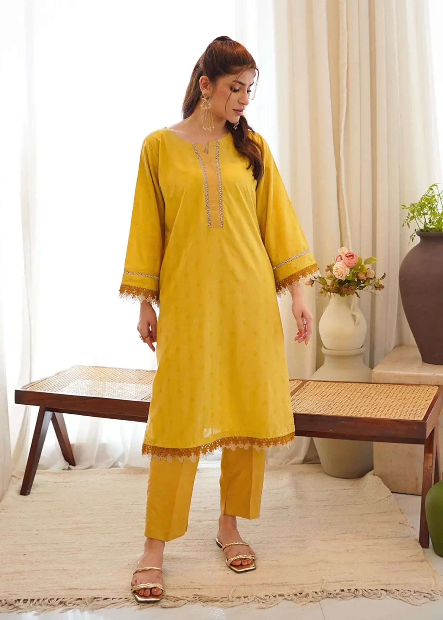 viscose Kurta Set in Mellow yellow