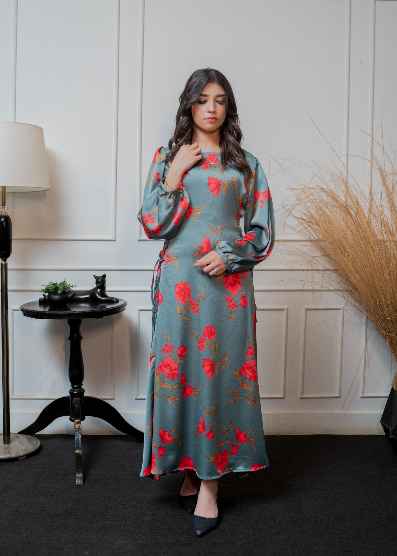 blended grip silk Dress in Pastel green
