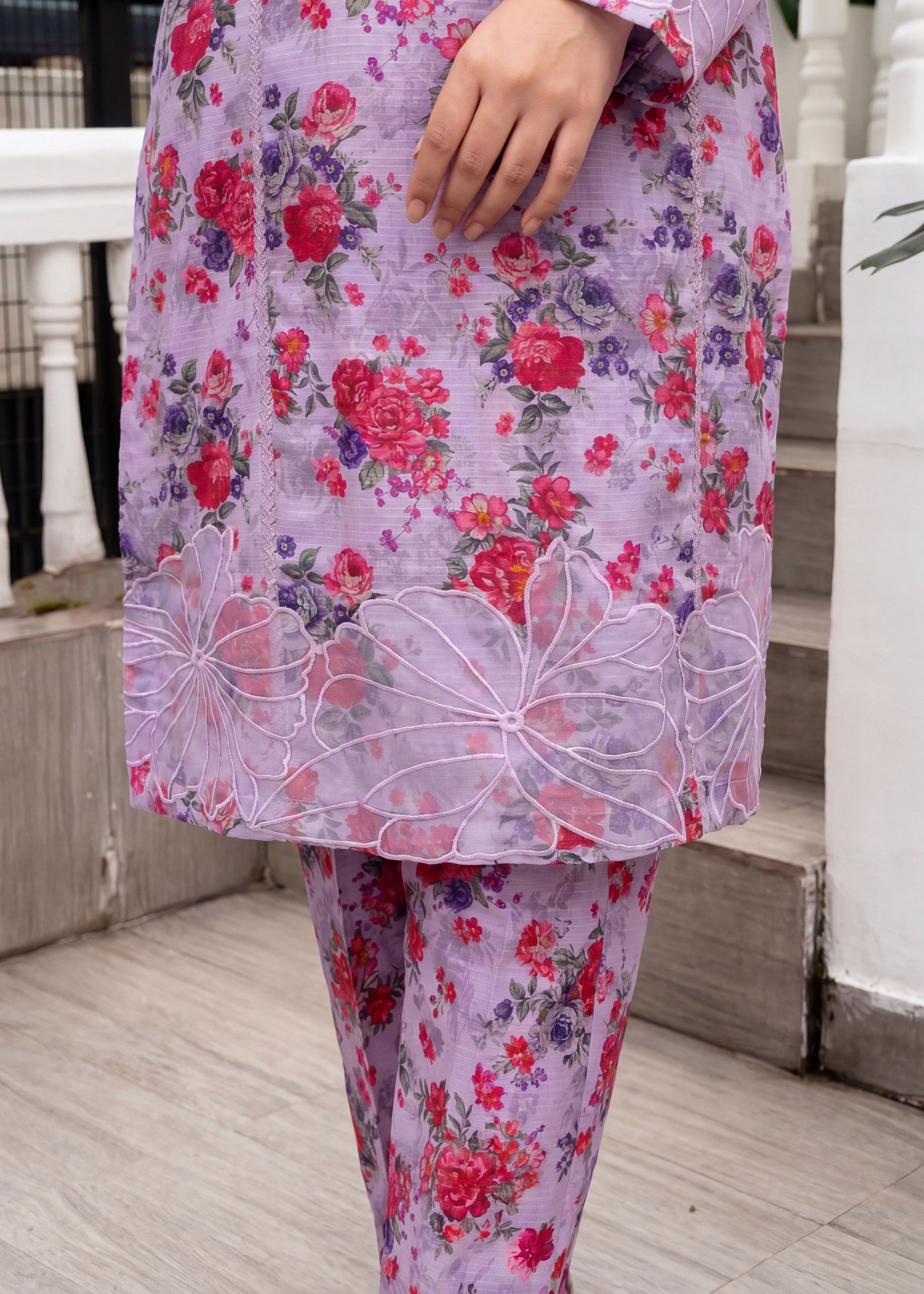 textured lawn Kurta Set in Royal purple