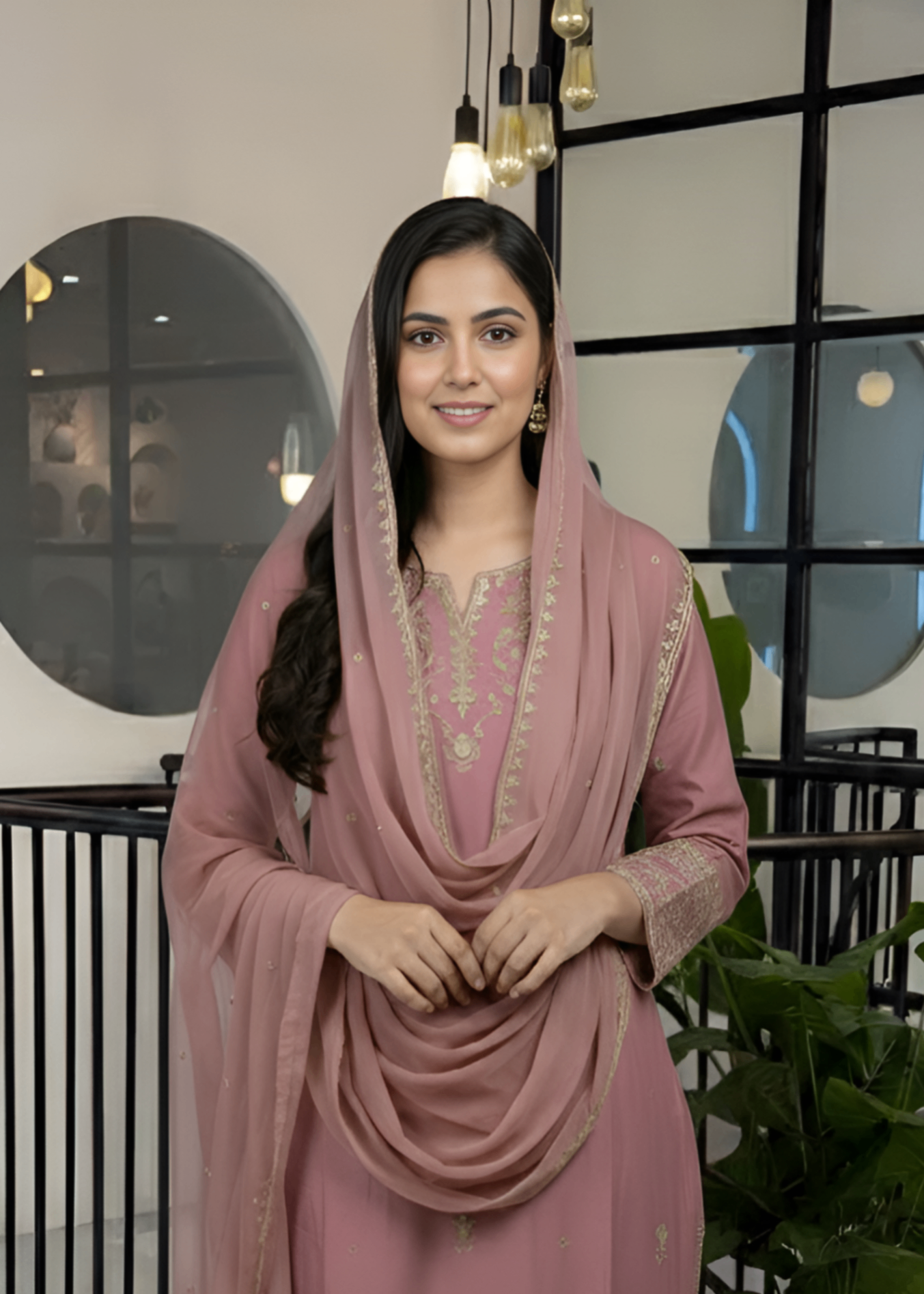 linen Kurta Set in Salmon pink