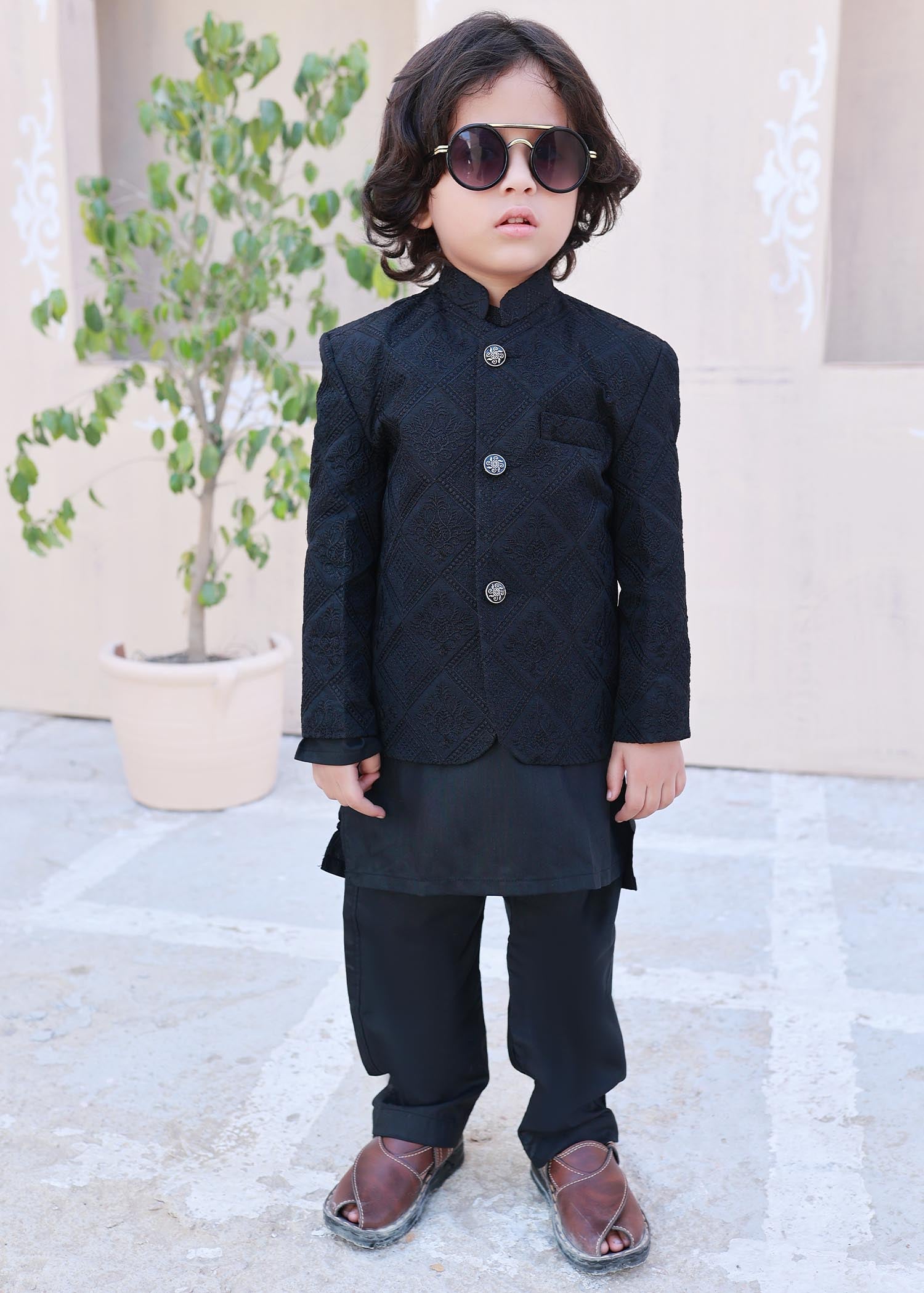 raw silk Prince Coat in Black