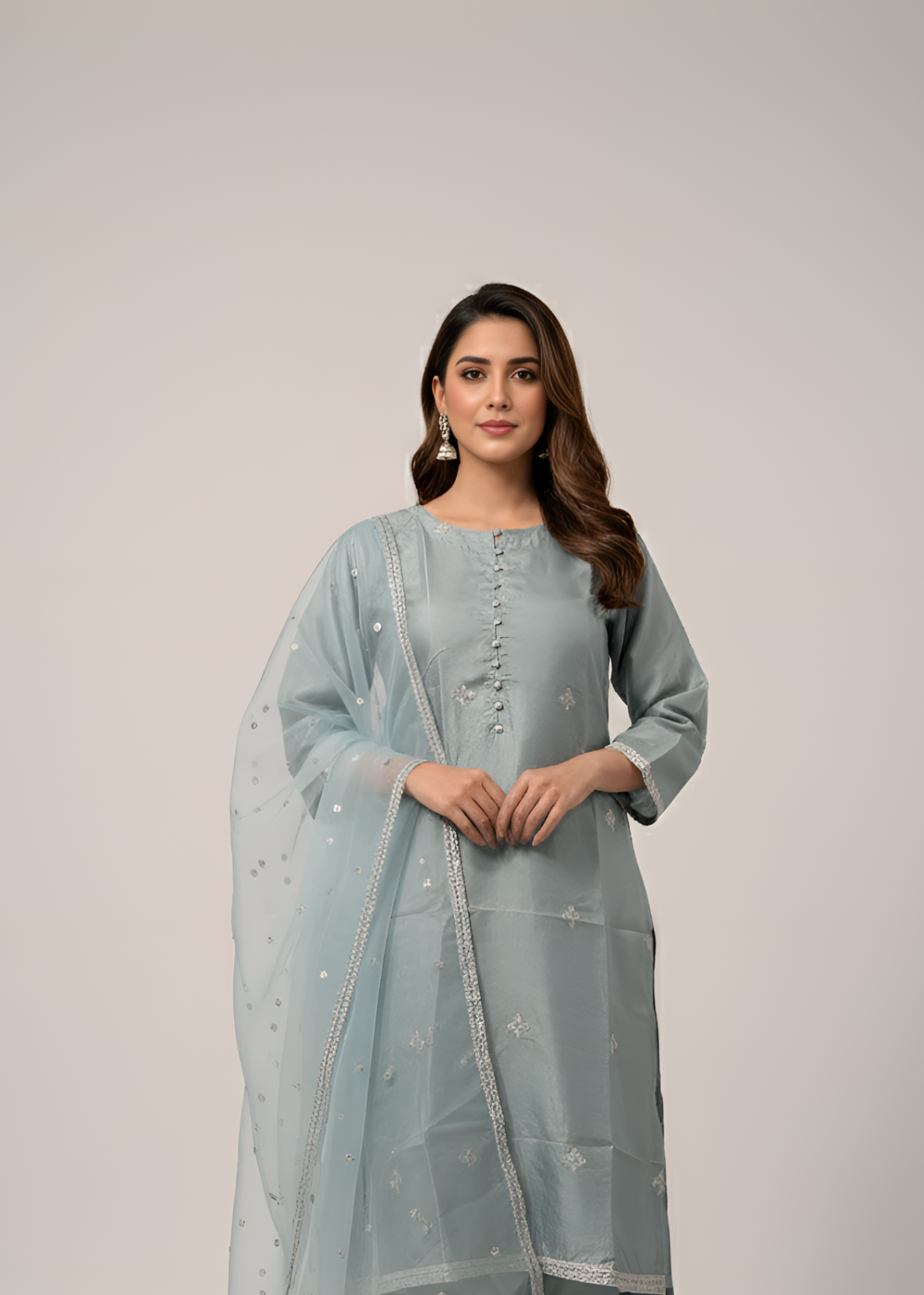 raw silk Kurta Set in Powder blue