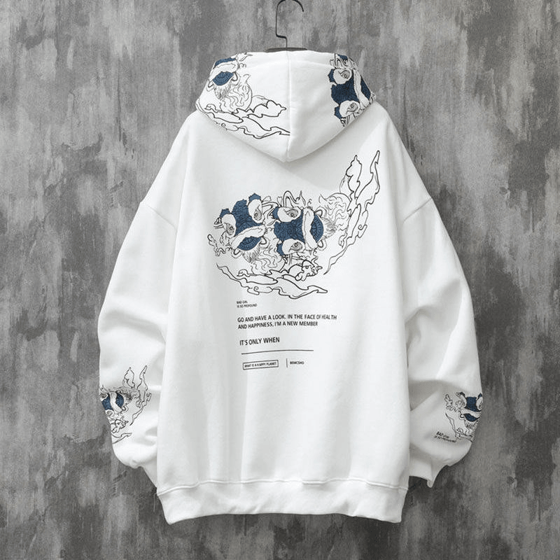 Trendy Brand Chinese Style Lion Dance Print Hooded Sweater Men