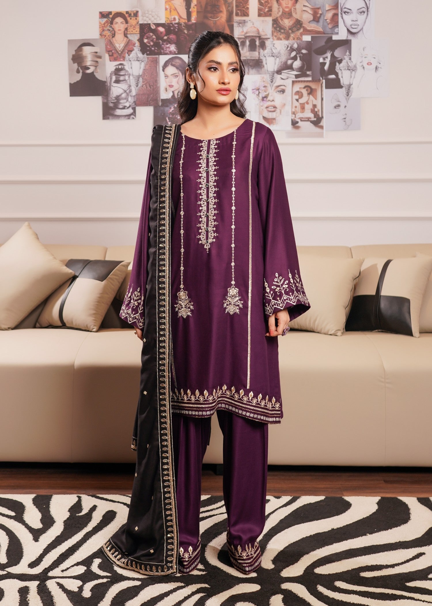 twill viscose Kurta Set in Purple
