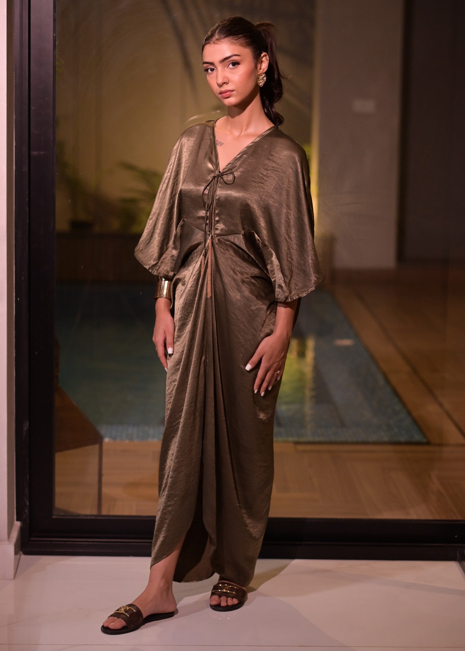 satin silk Kaftan in Brown