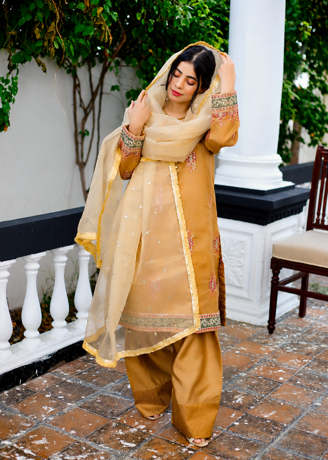 pk raw silk Kurti in Beeswax, amber
