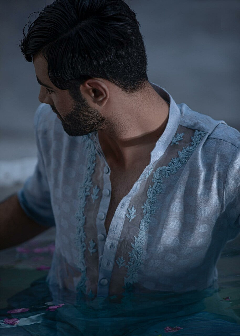 cotton net Kurta in Sky blue