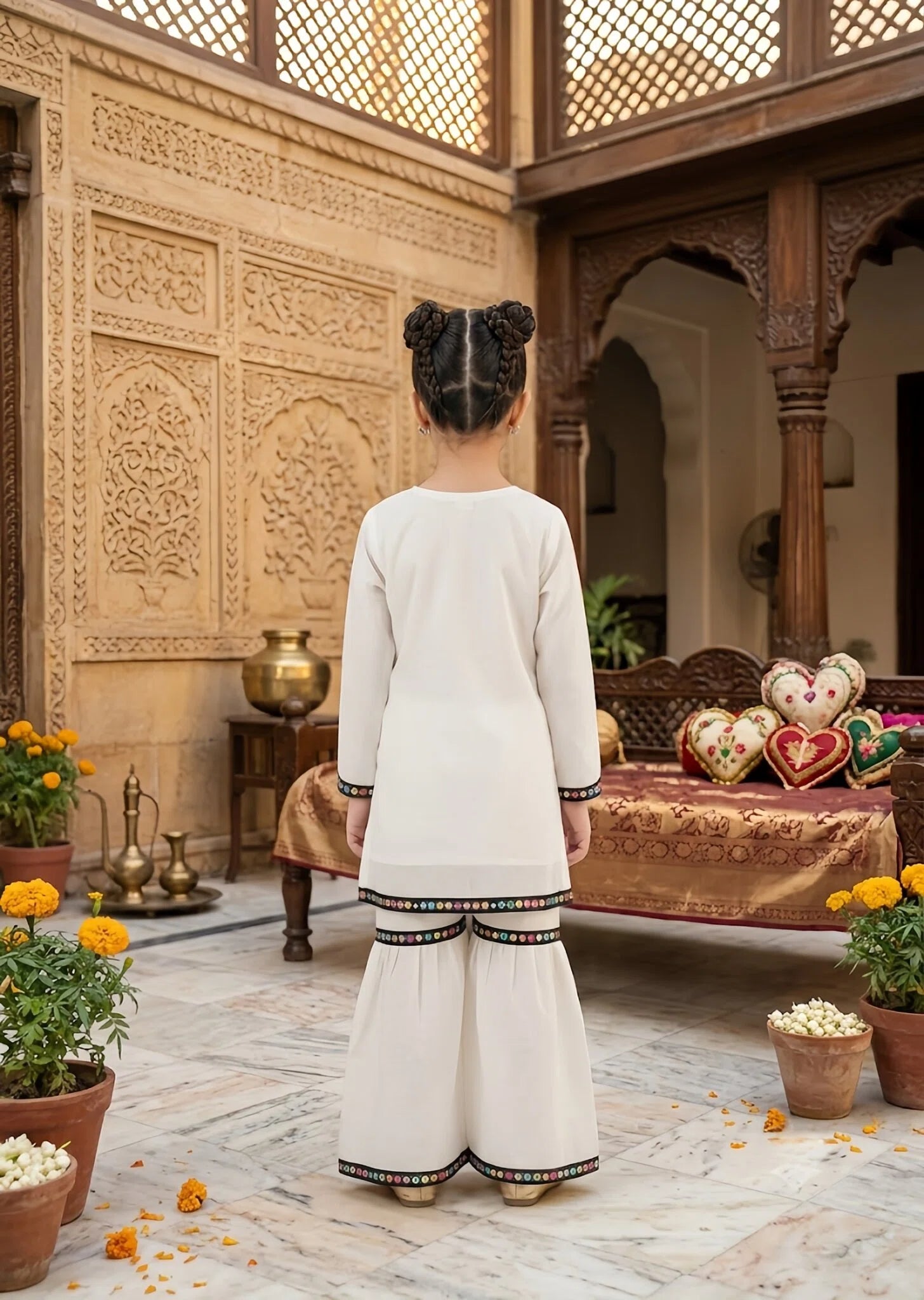 khaddi net Gharara in White