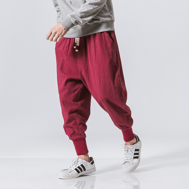 Chinese Style Harem Pants Men Streetwear Casual Joggers Mens Pants Cotton Linen Sweatpants Ankle-Length Men Trousers M-5XL