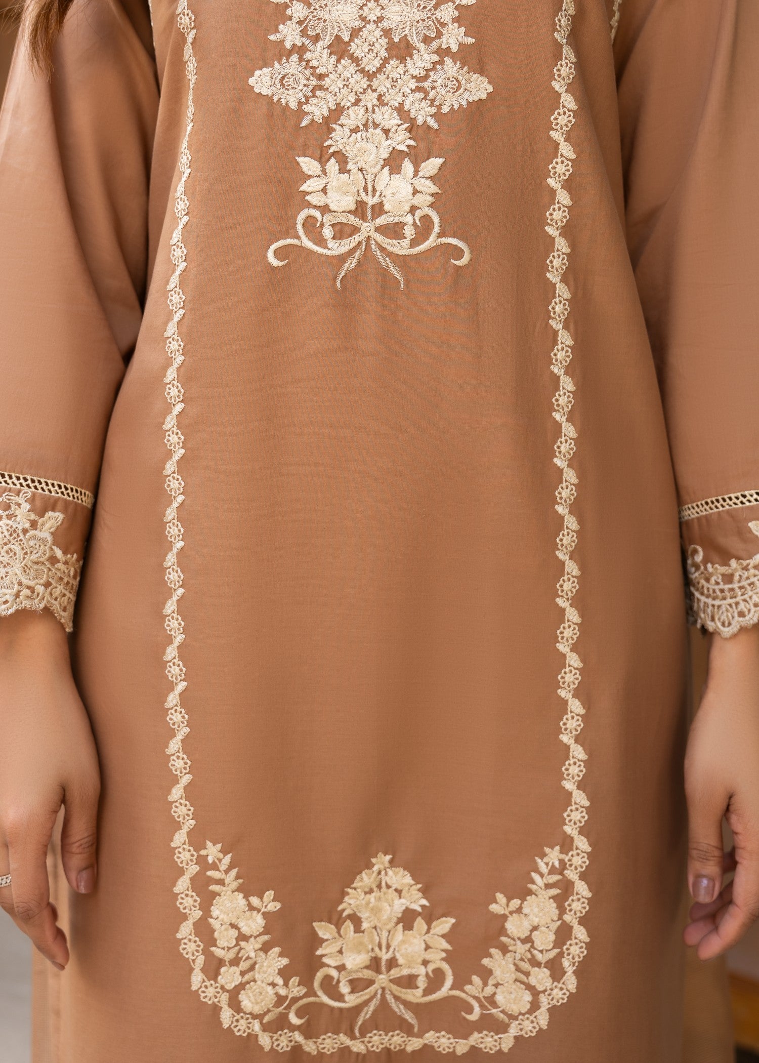 lawn cotton Kurta Set in Peanut