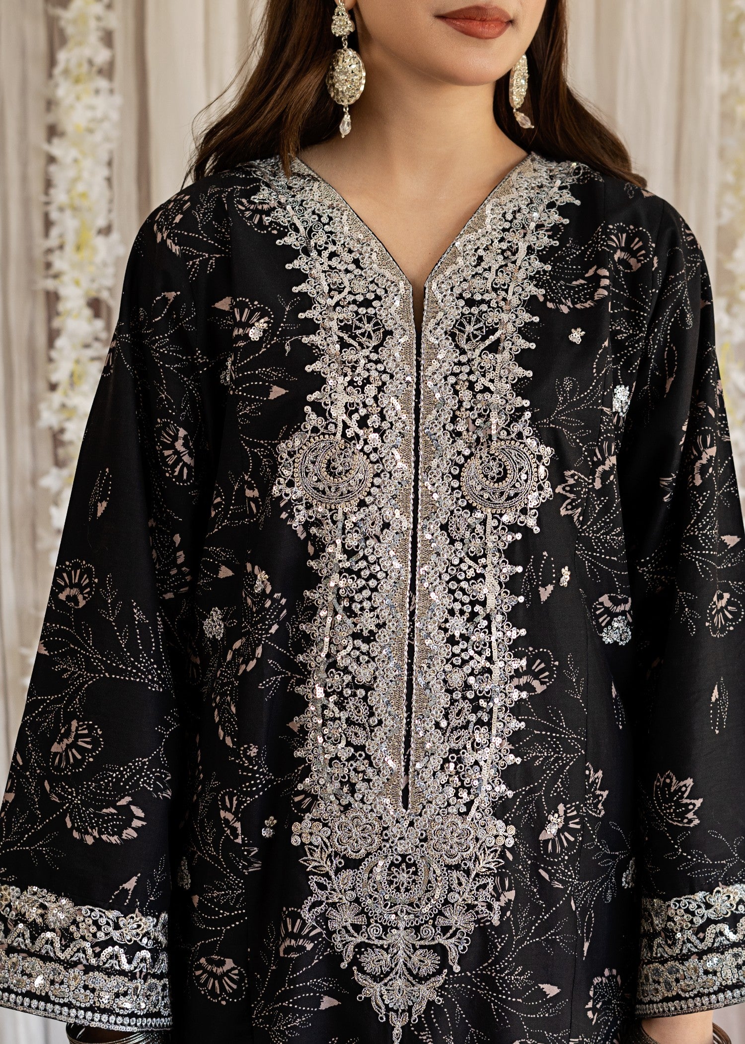 lawn Kurta Set in Black, pink