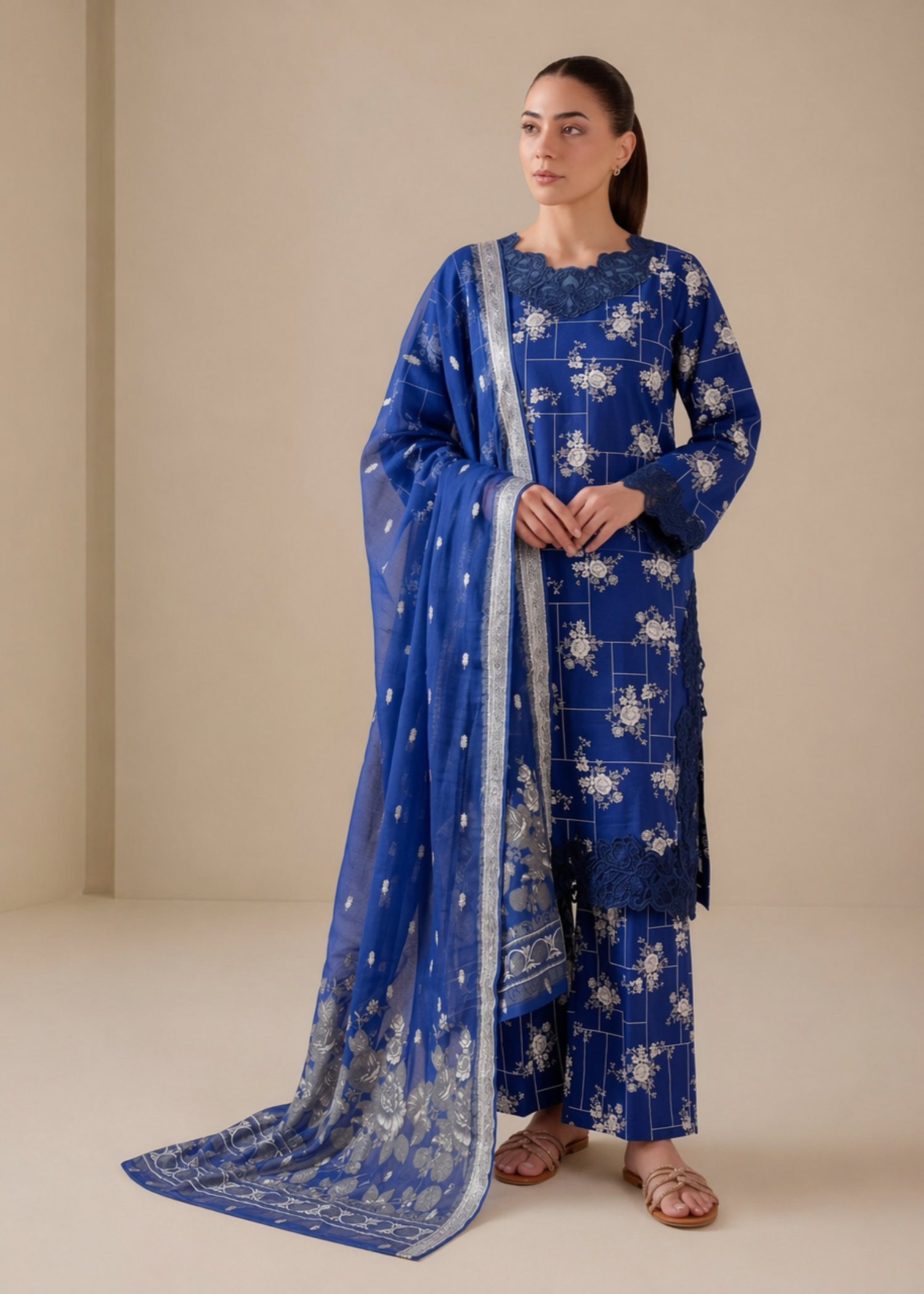 blended grip silk Kurta Set in Blue