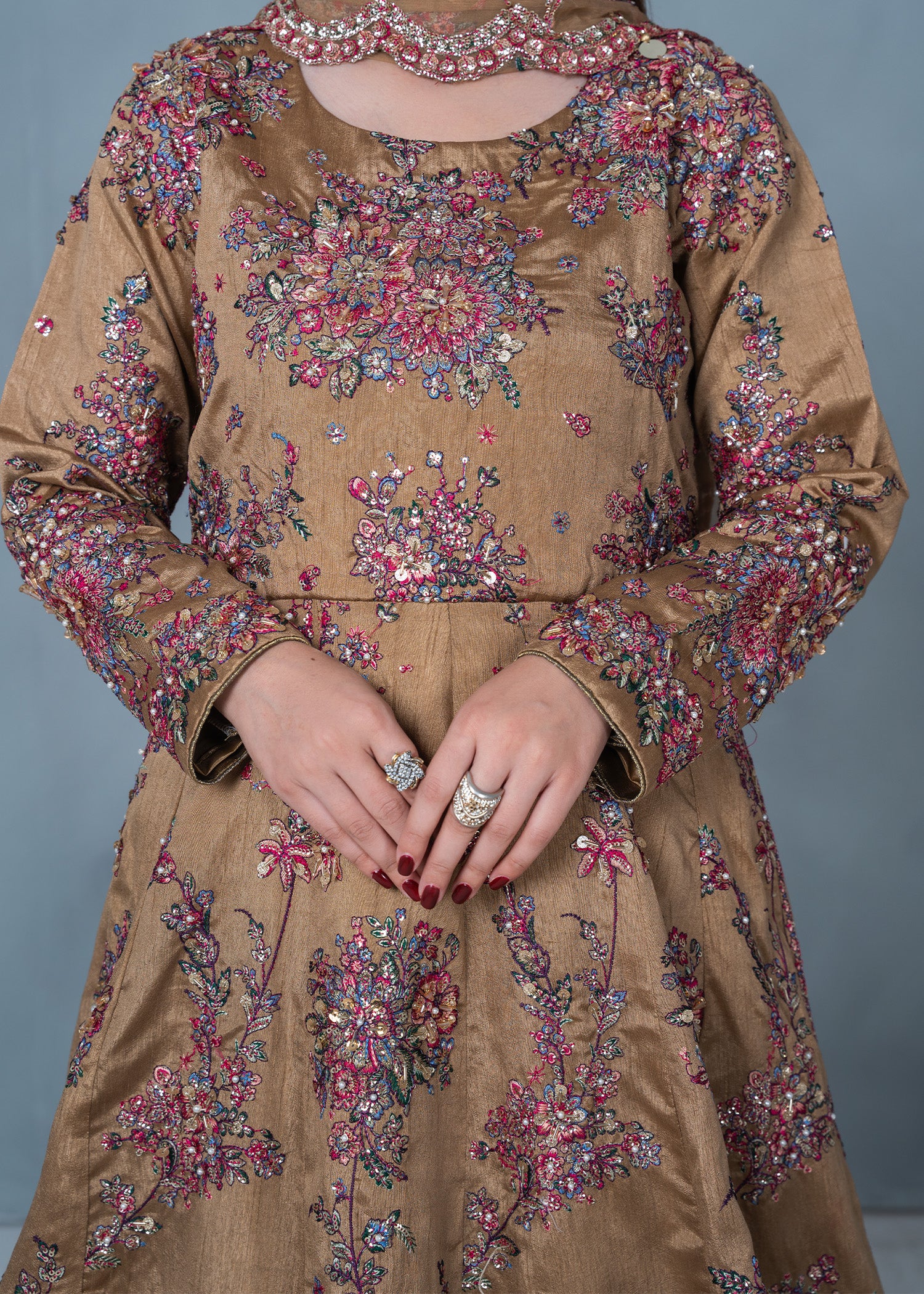 raw silk Maxi in Camel brown