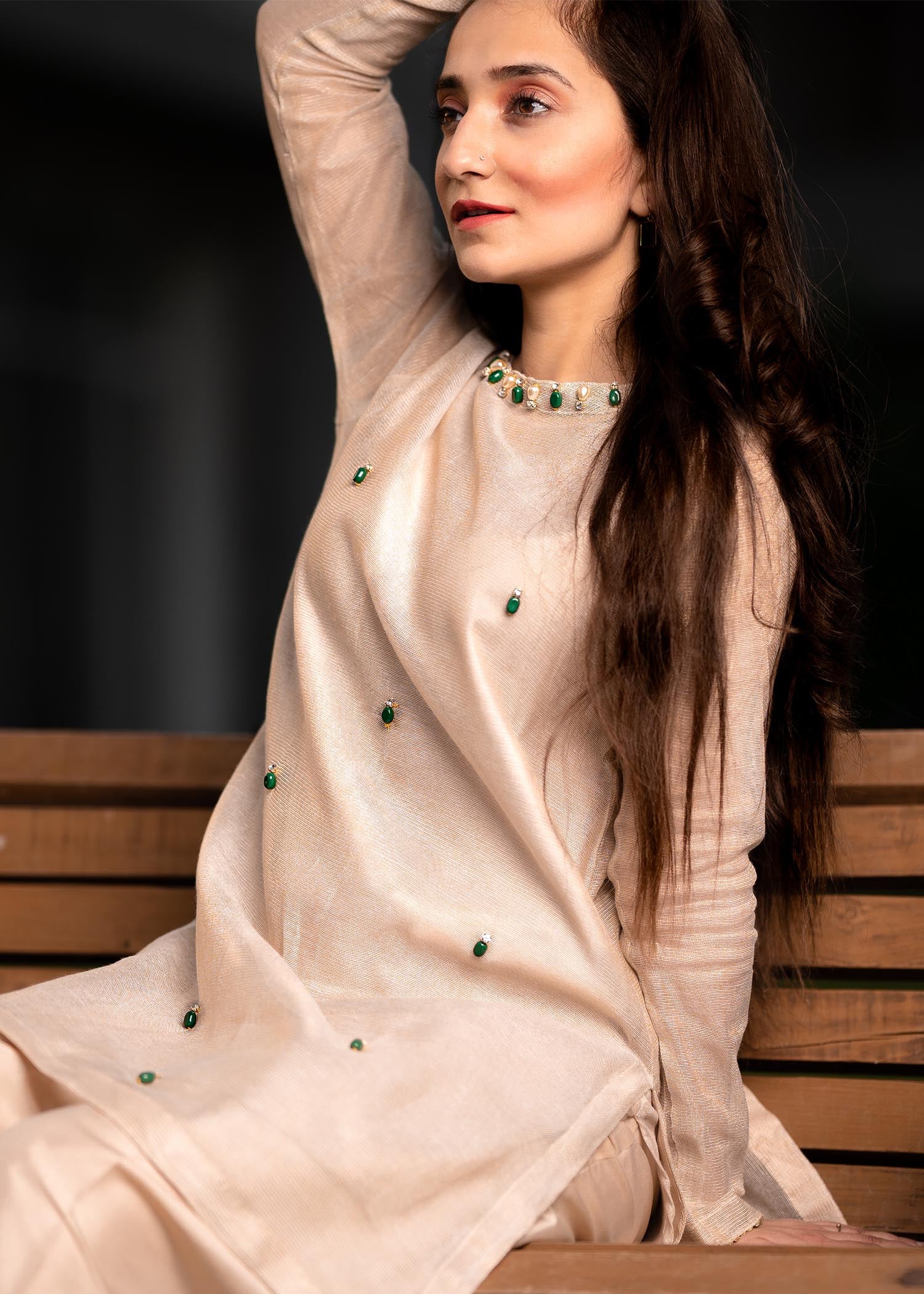 khaddi net Kurta Set in Goldenrod