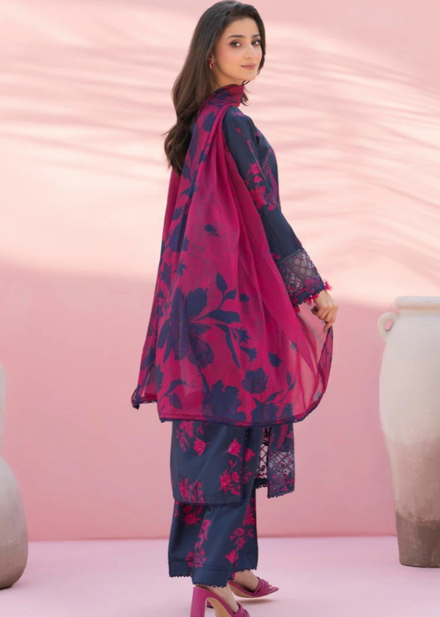 cambric Kurta Set in Purple heart