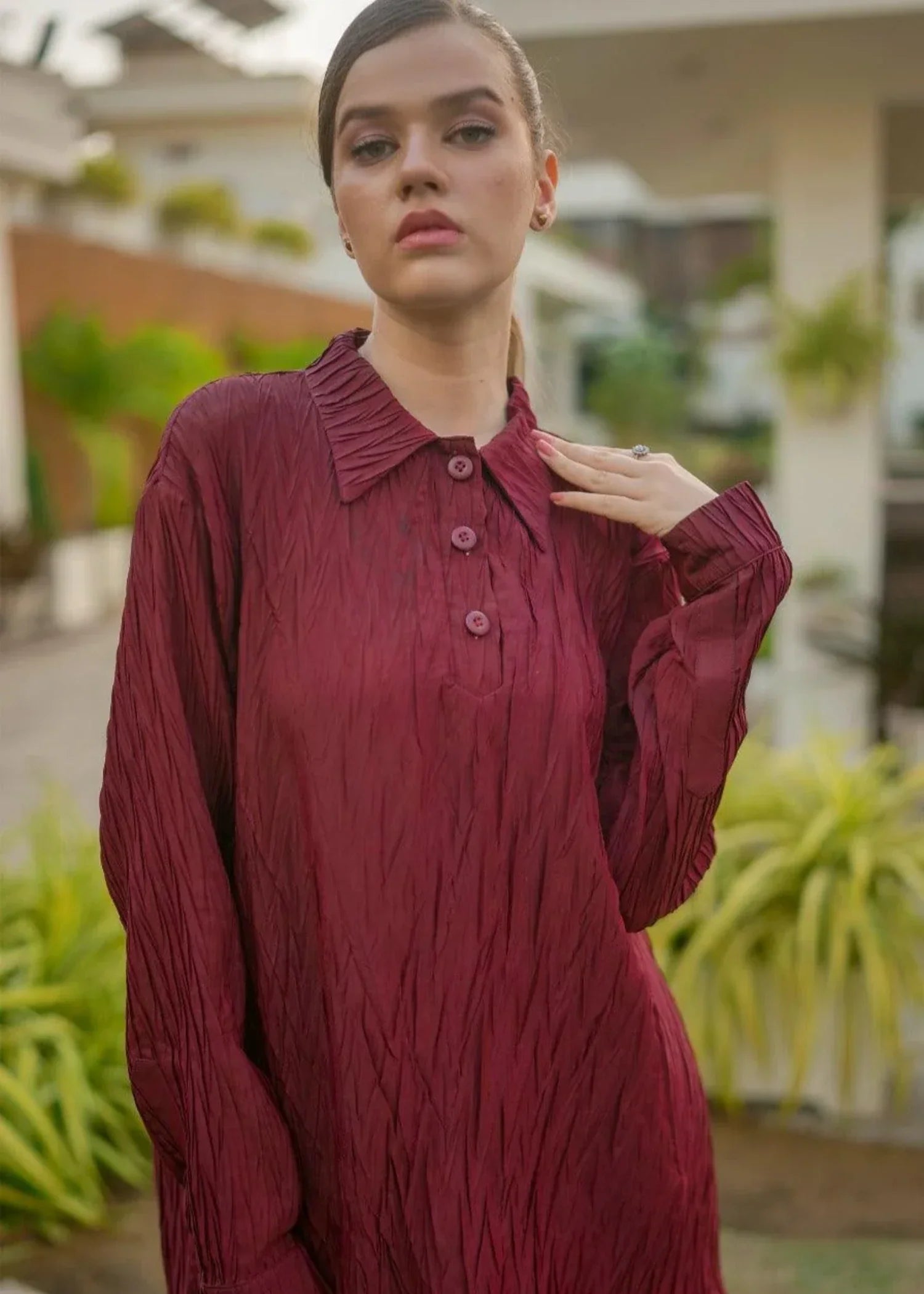 crepe Co Ord Sets in Maroon