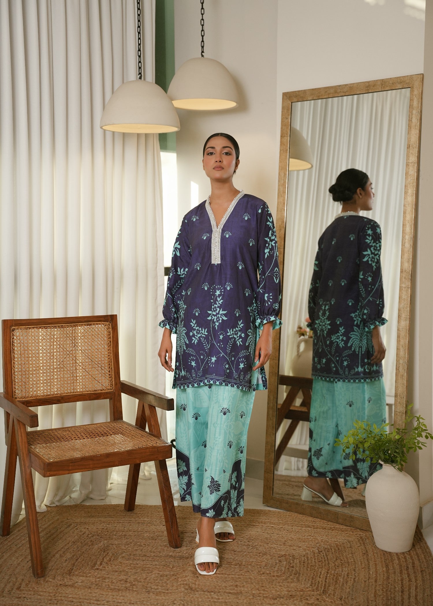 raw silk Co Ord Sets in Midnight blue, aquamarine