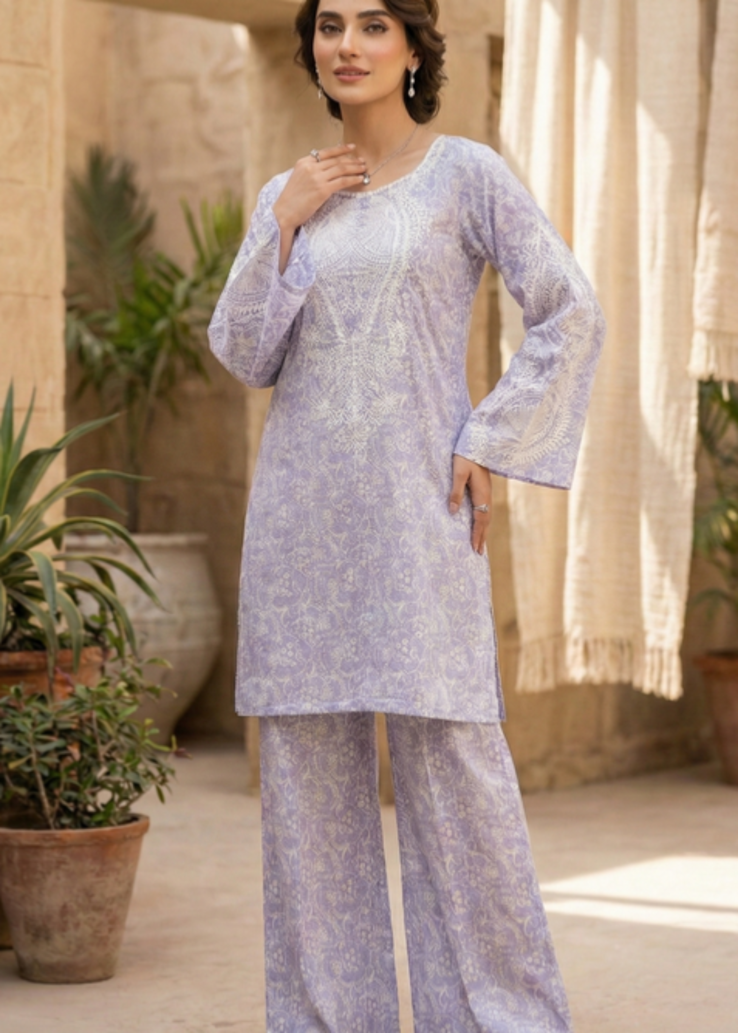 silk Kurta Set in Lilac
