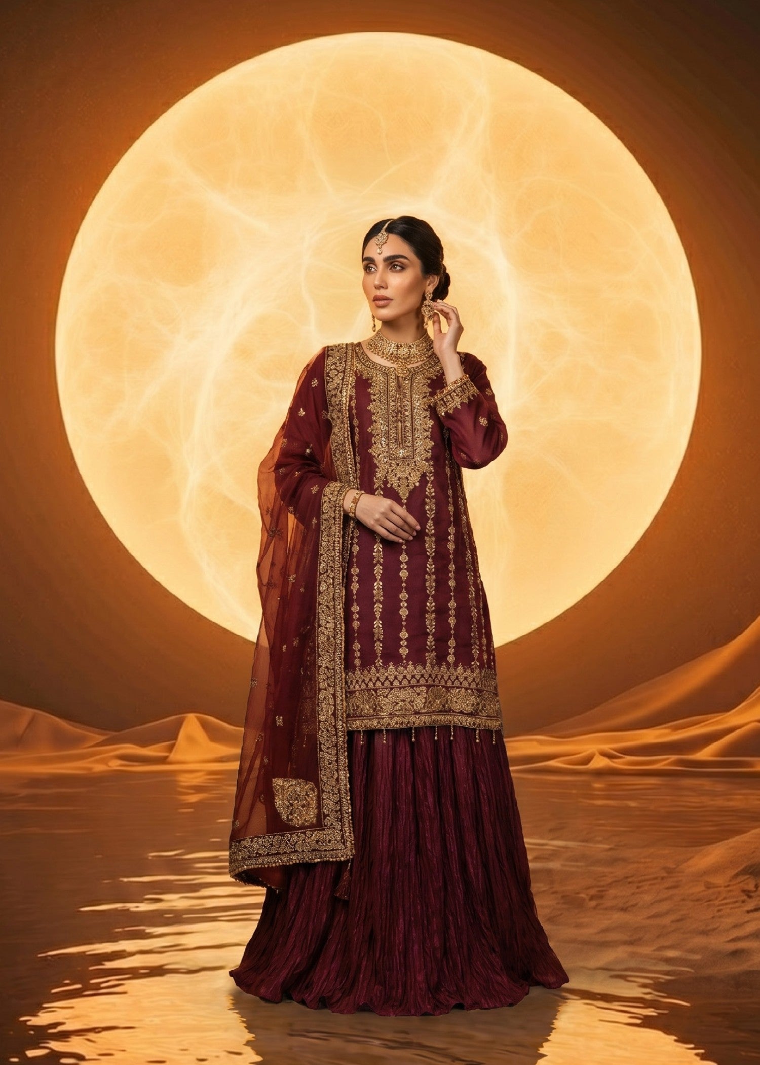 organza Lehenga in Red