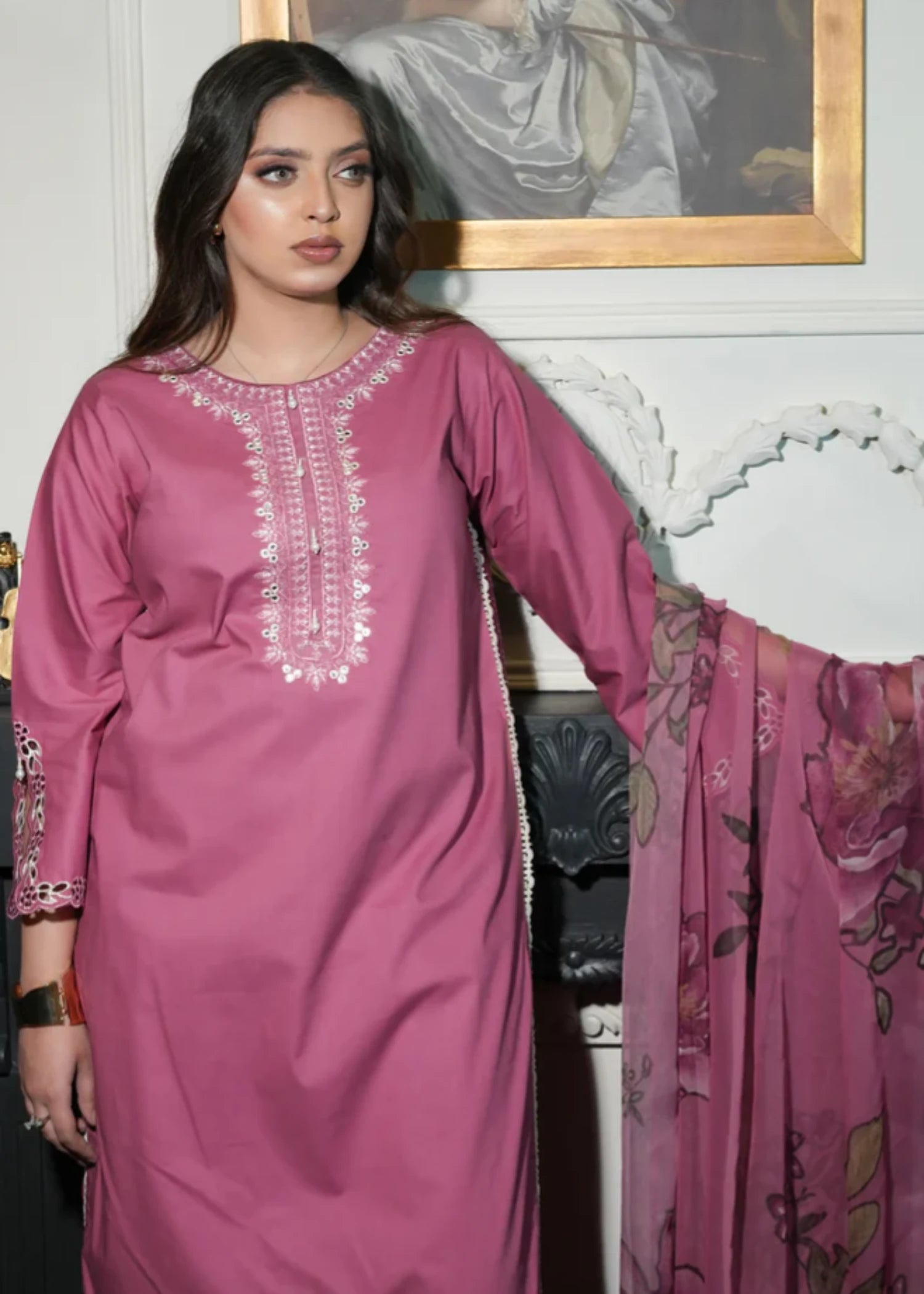 lawn cotton Kurta Set in Mulberry