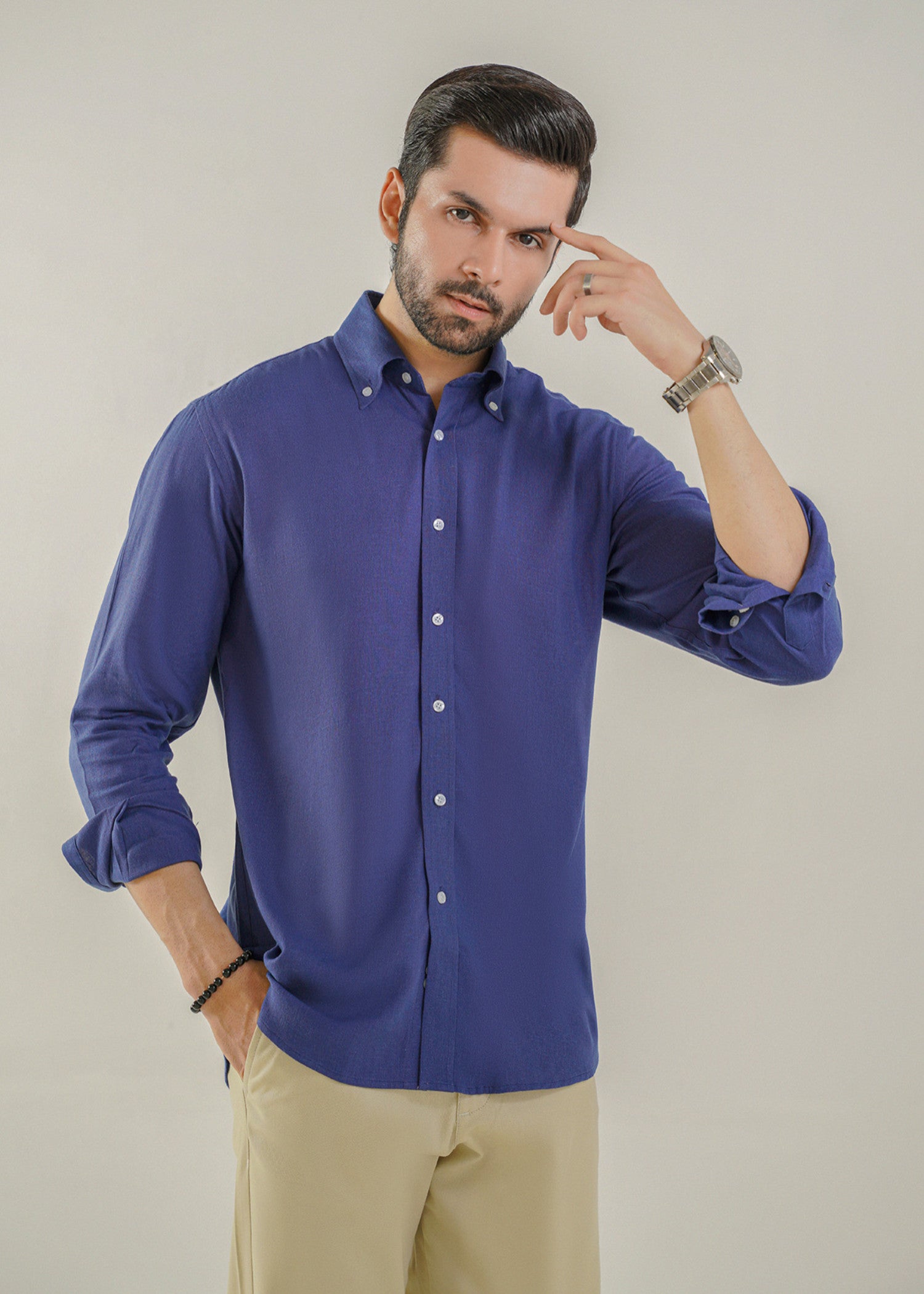 linen Casual Shirt in Royal blue