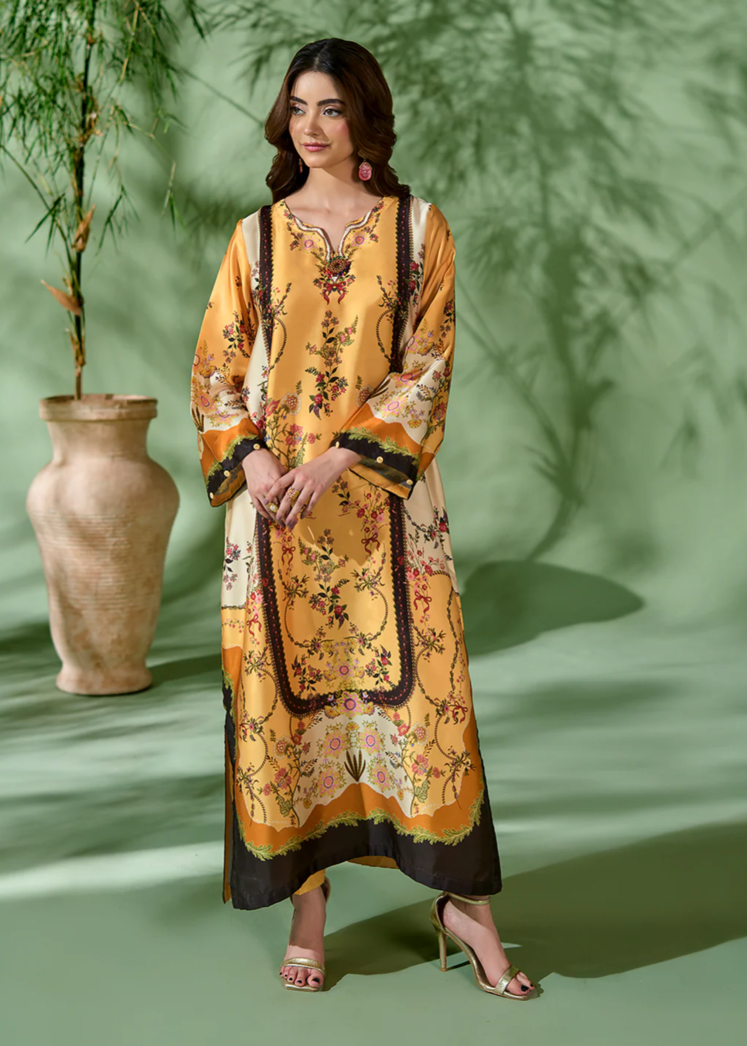 silk Kaftan in Yellow