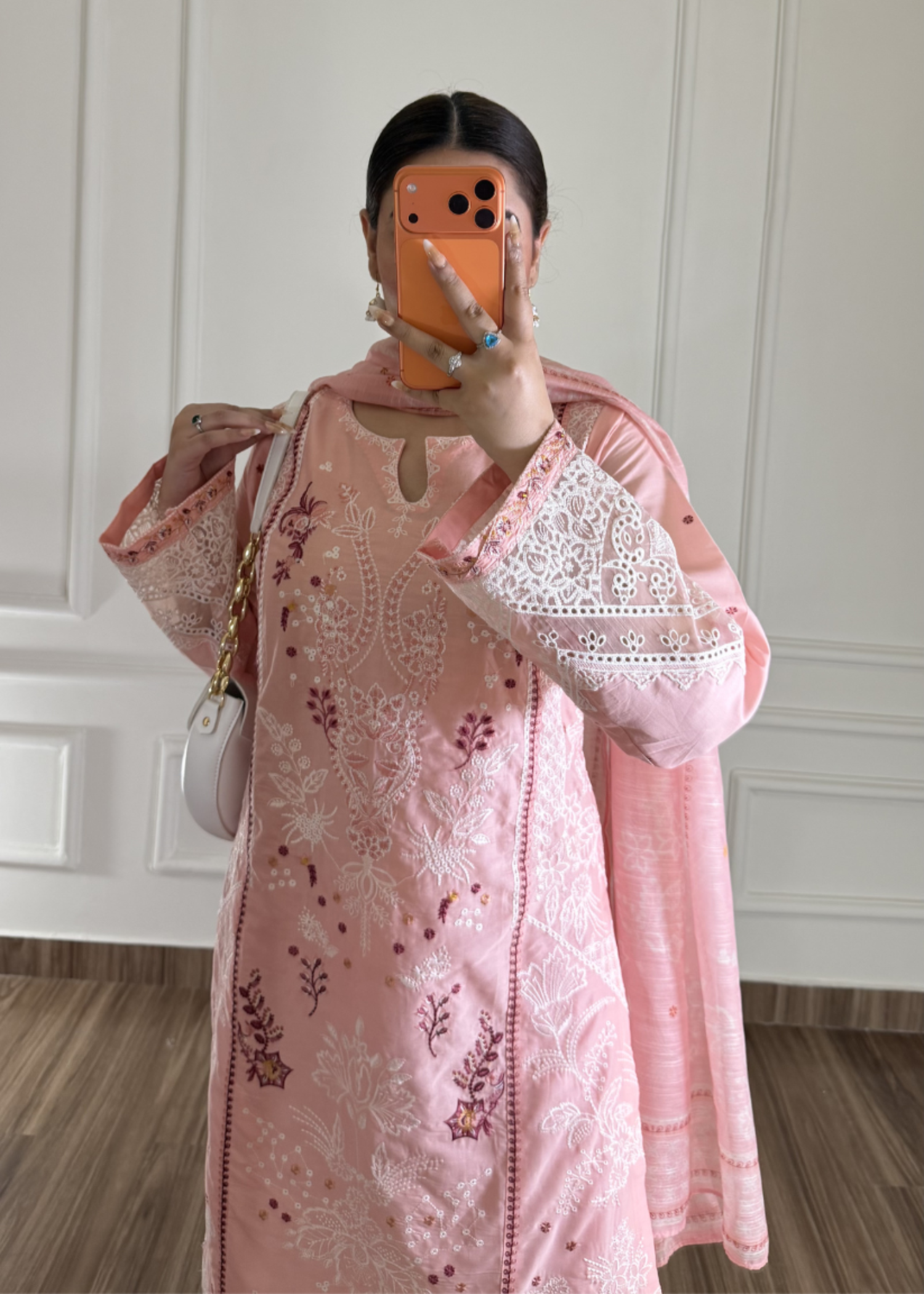 lawn cotton Kurta Set in Cherry blossom pink
