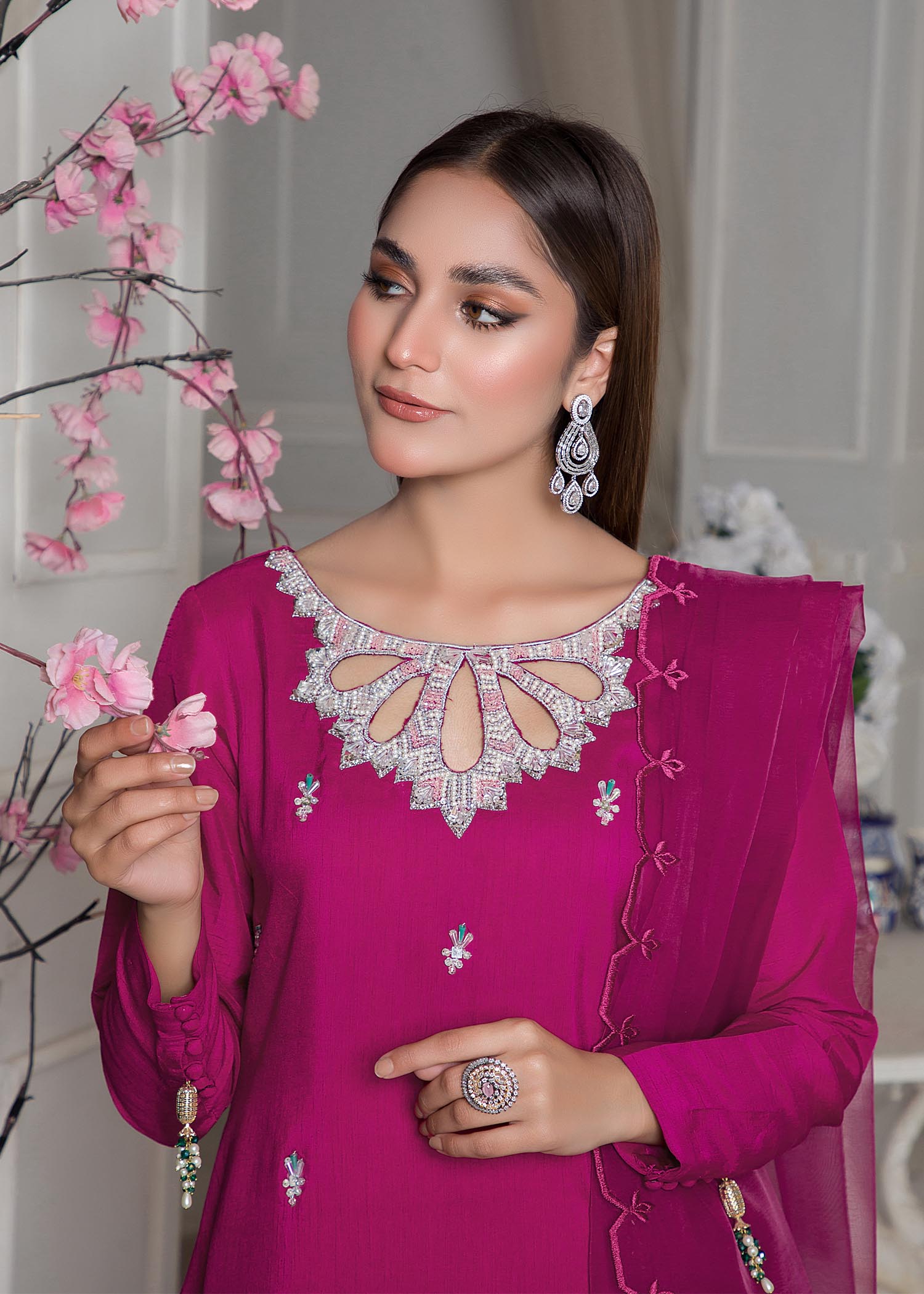 raw silk Kurta Set in Magenta